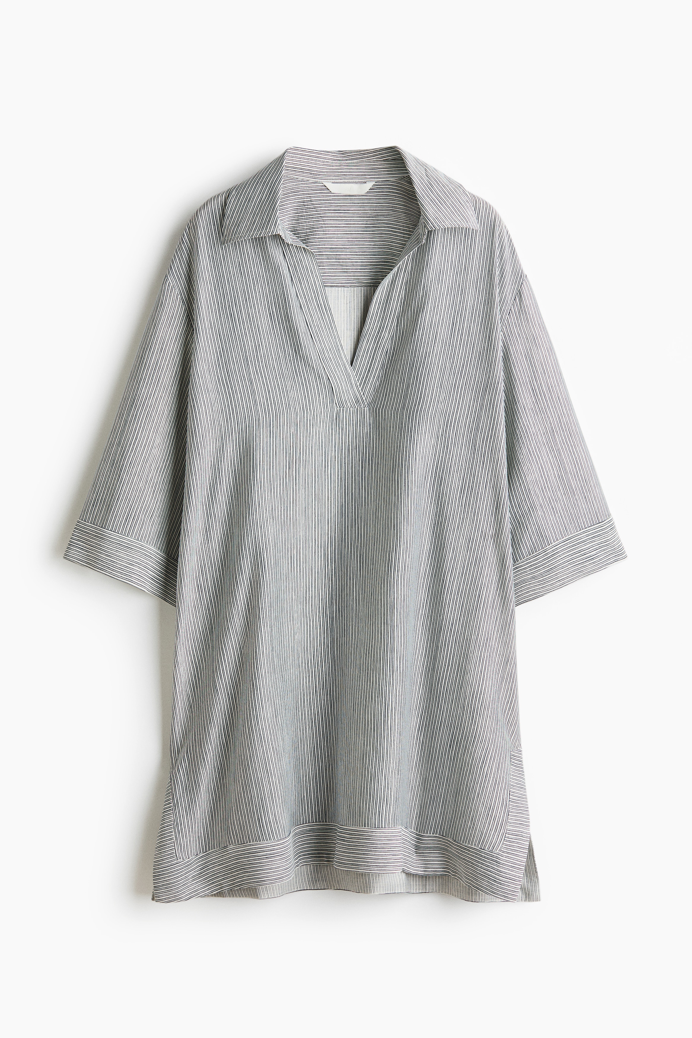 Loose-fit tunic dress - White/Black striped/Beige/Striped