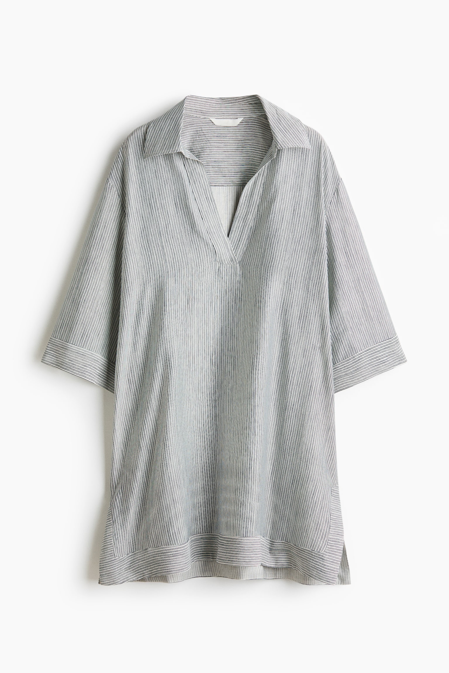 Loose-fit tunic dress - Màu trắng/Kẻ đen/Màu be/Kẻ/Màu be/Cây - 1