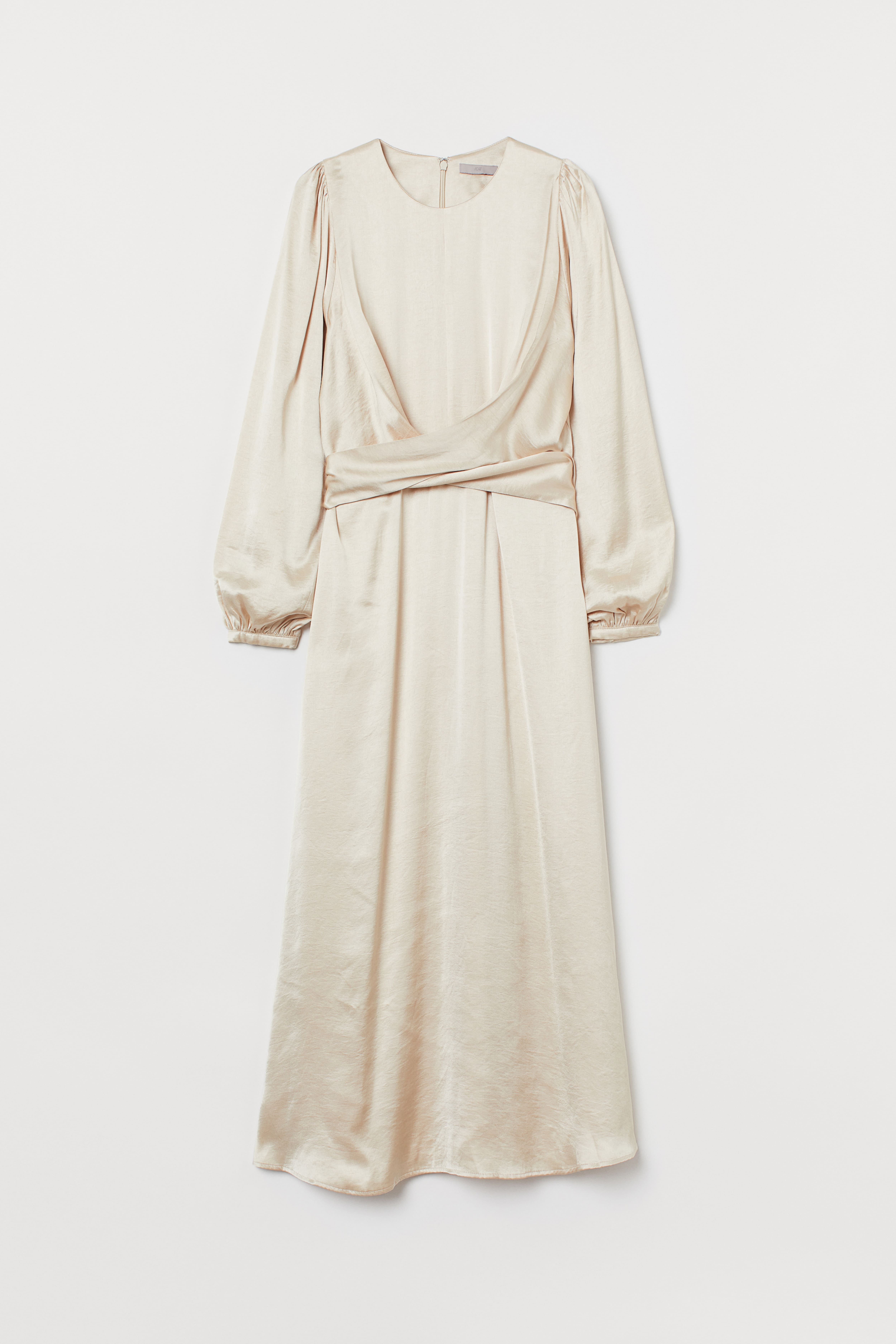 Satin Dress - Round Neck - Long sleeve - Powder beige - Ladies | H&M US