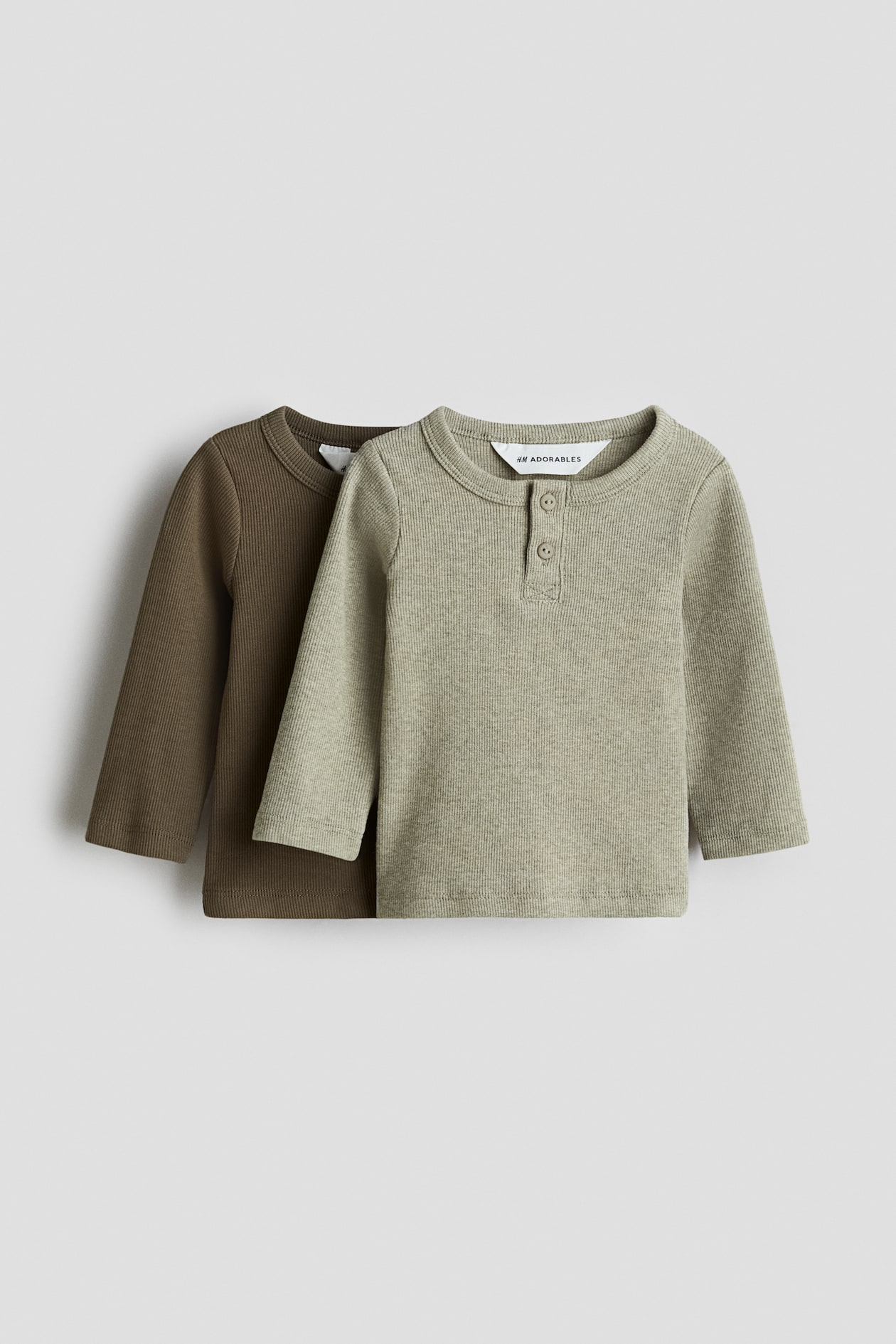 2-pack cotton Henley tops - Khaki green/Light green marl - Kids | H&M GB