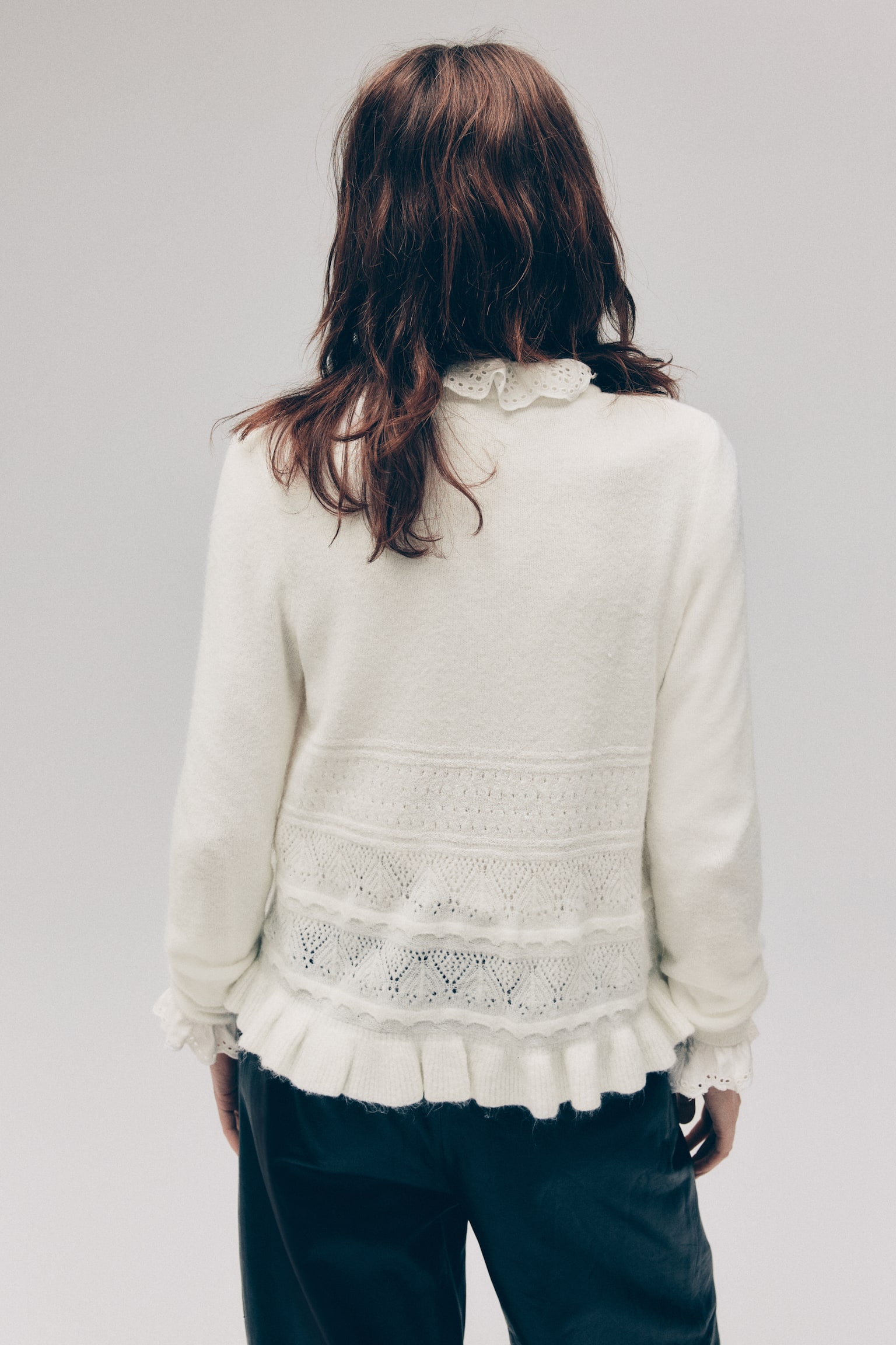 網紗花式鉤織開襟衫 - 白色/海軍藍/混灰色 - 6