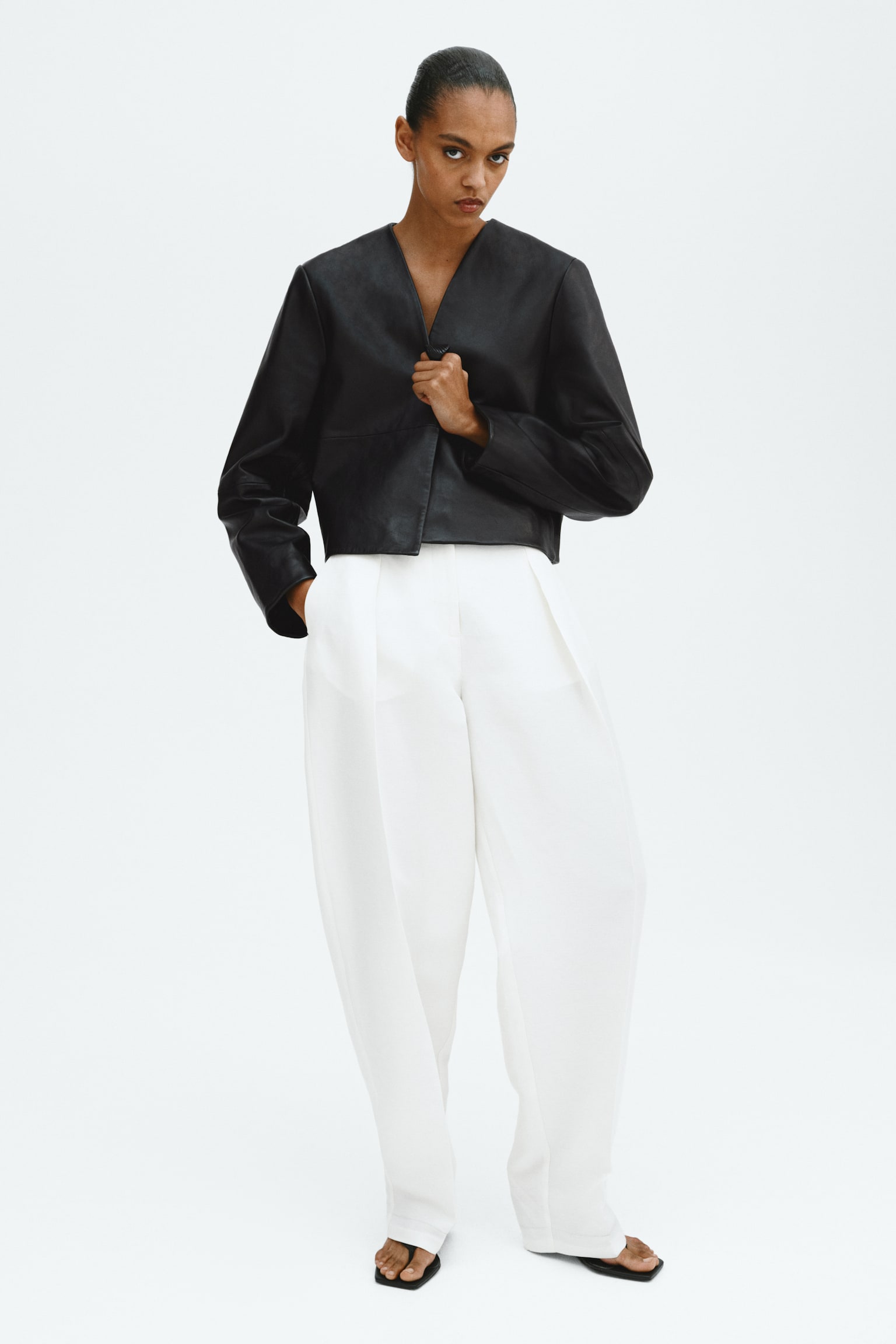 Short leather jacket - Black - 1