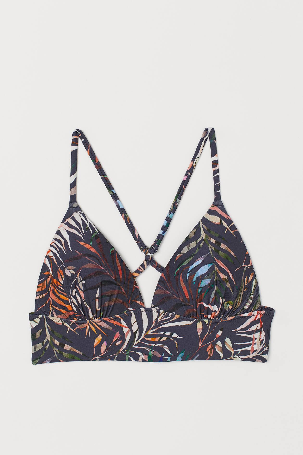 Push-up triangle bikini top - Dark blue/Leaf print - Ladies | H&M GB