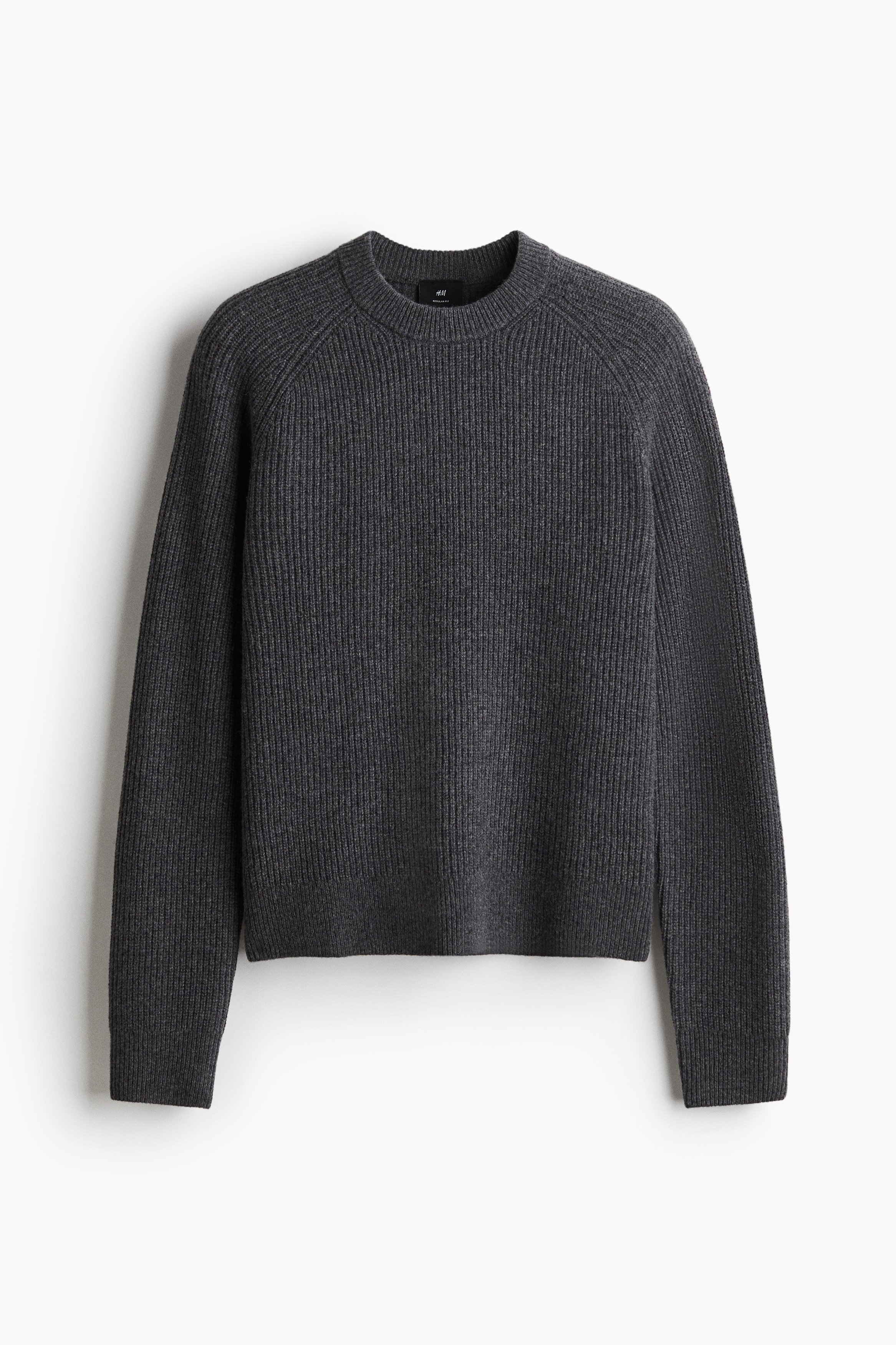 Regular Fit Rib-knit wool jumper - Dark grey/Black/Beige