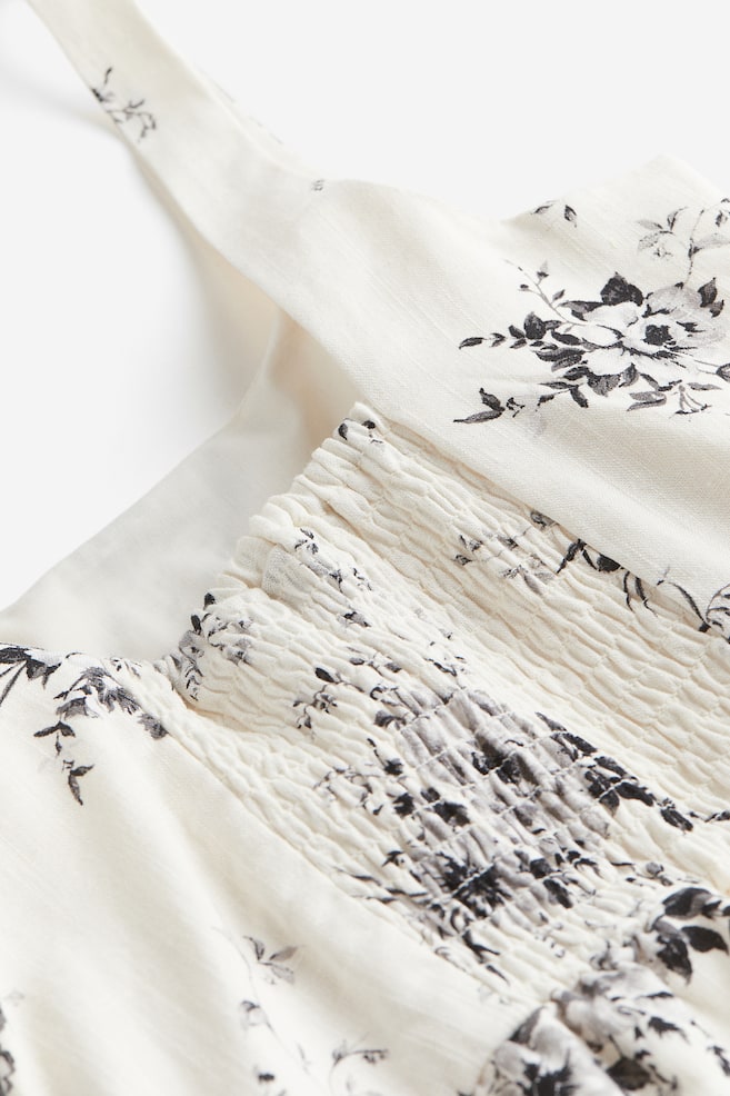 Linen-blend flared-skirt dress - Cream/Floral/Black - 5