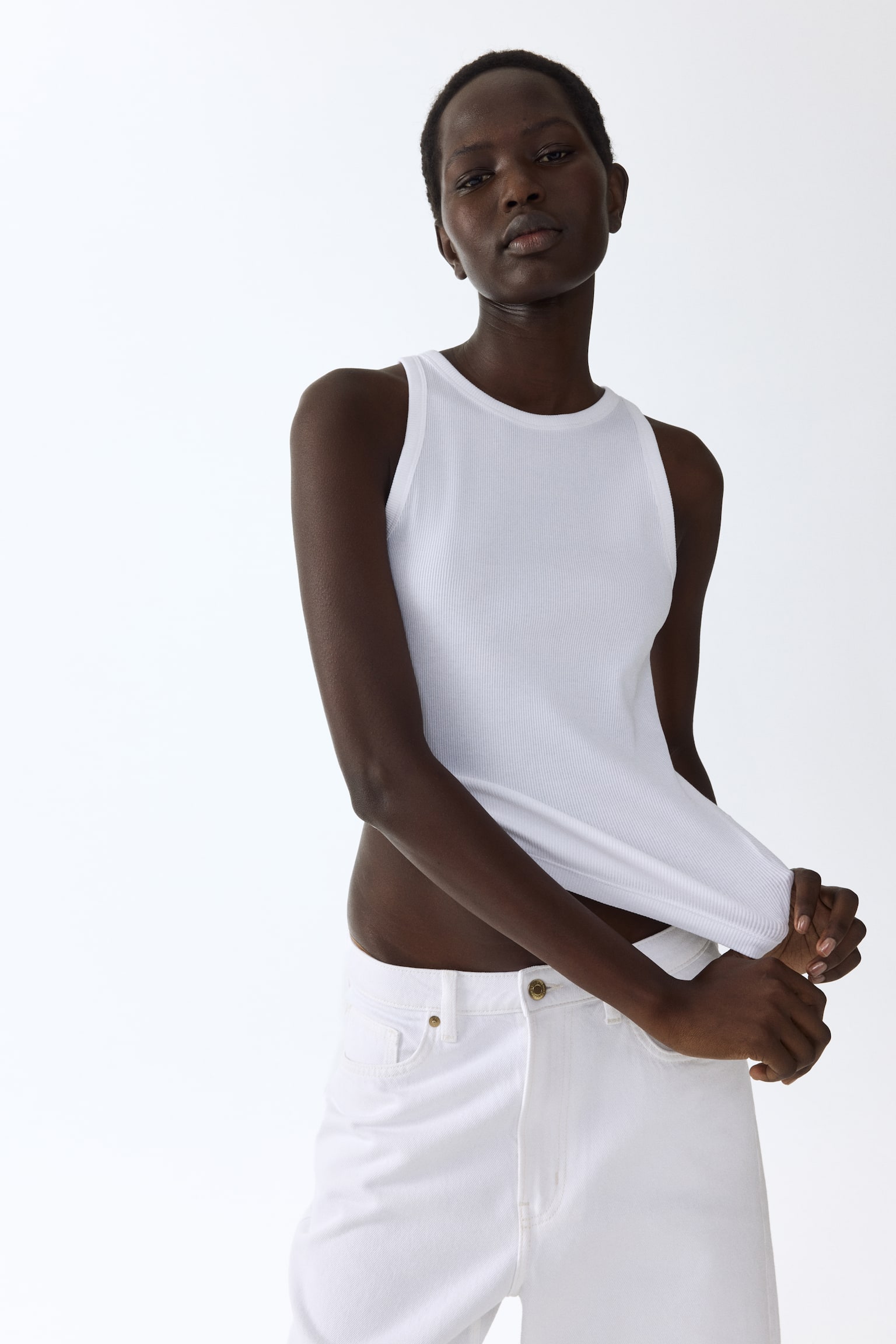 Ribbed cotton vest top - White/Black/Navy blue/Dark dusty pink - 3