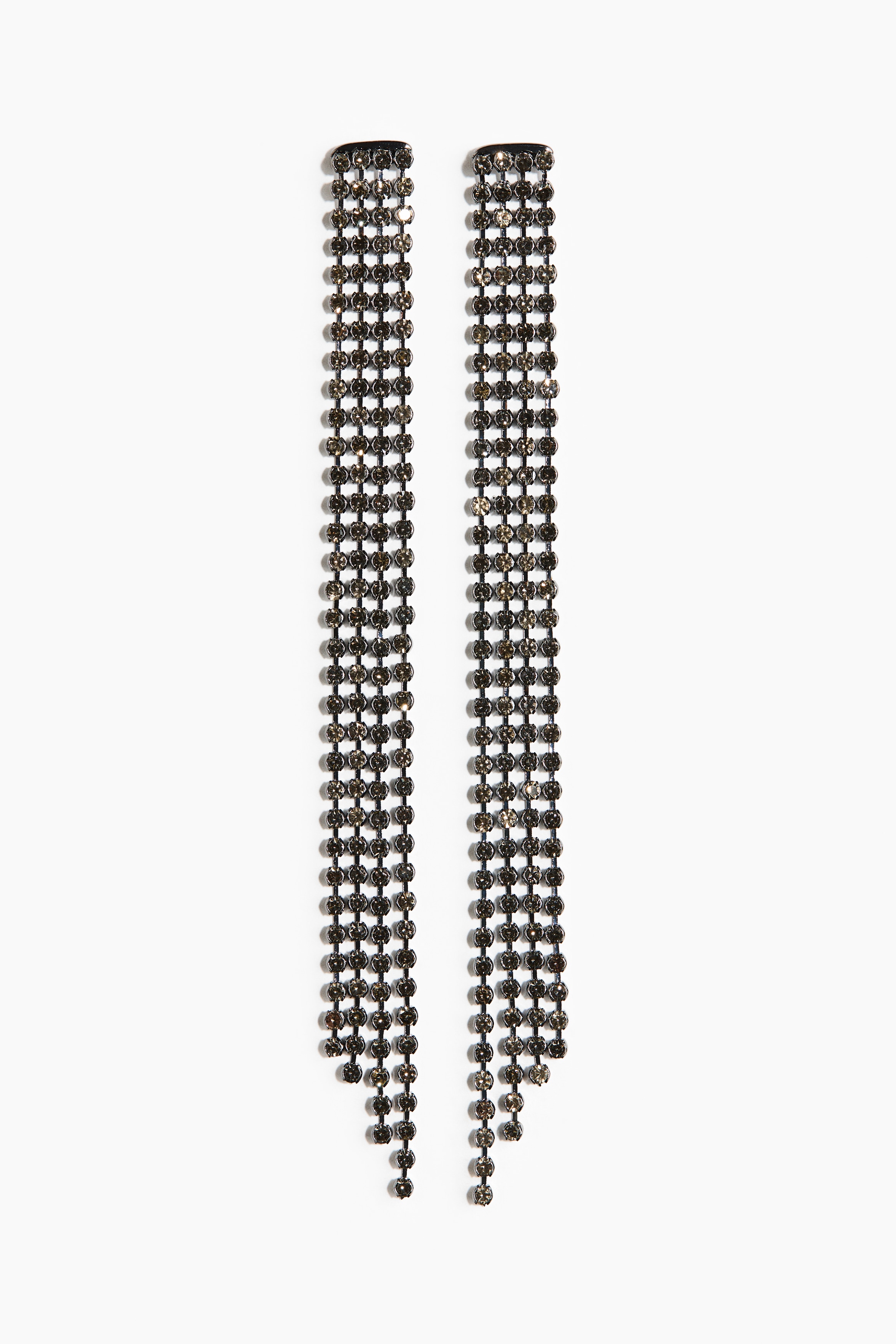 Long rhinestone earrings - Stříbrná/tmavě hnědá