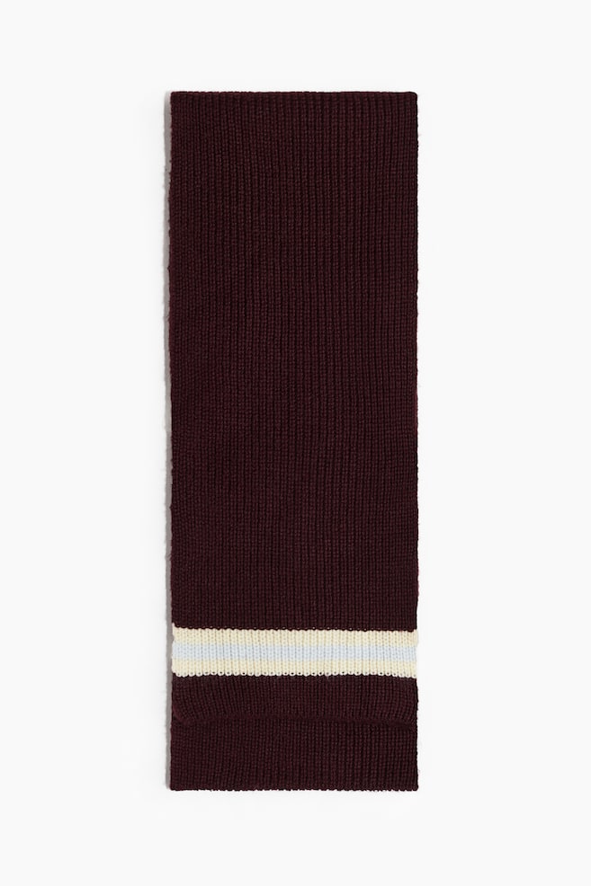 Rib-knit scarf - Burgundy/Striped - 1