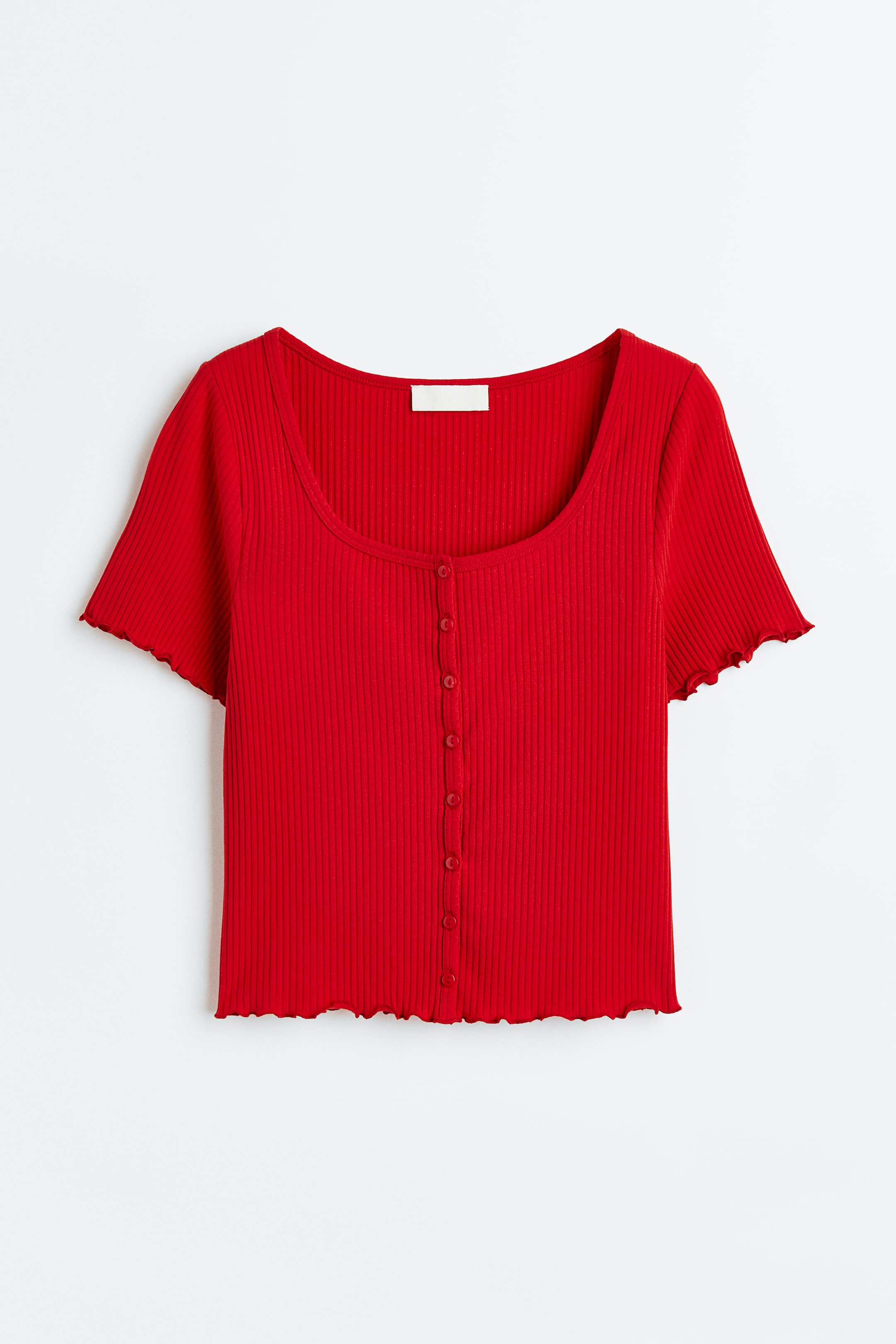 Xem ảnh lớn hơn: Áo gân nổi cài khuy trước - Màu đỏ - Ladies | H&M VN 1