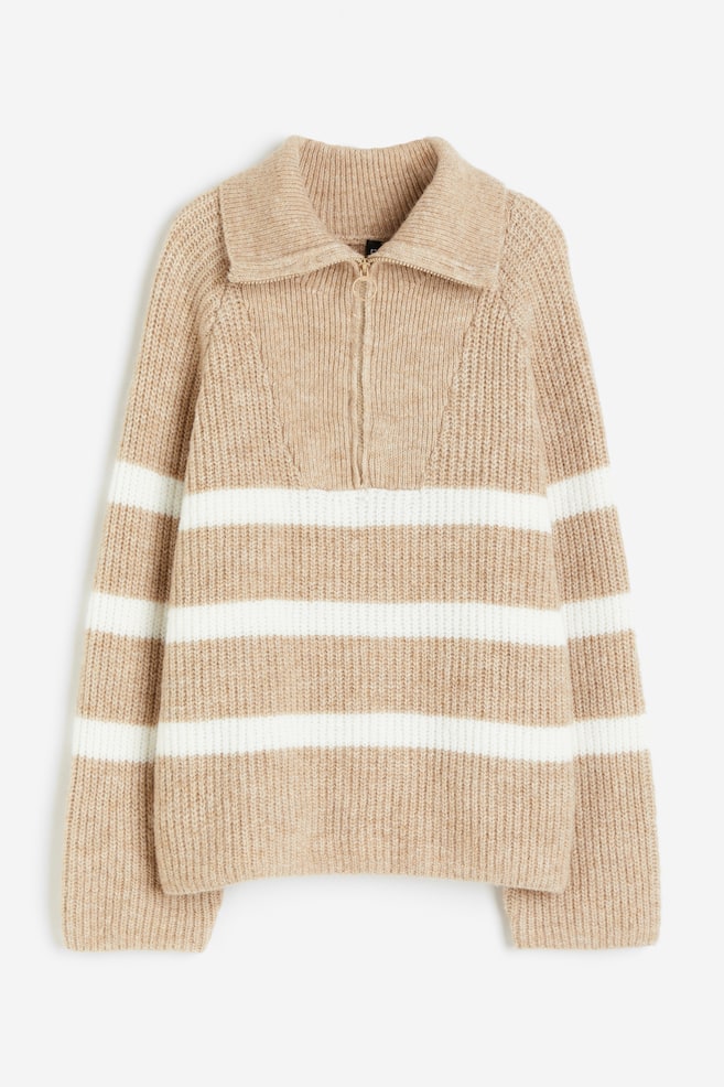 Oversized zip-top jumper - Beige/Striped/Light pink/Cream/Striped/Light grey - 2
