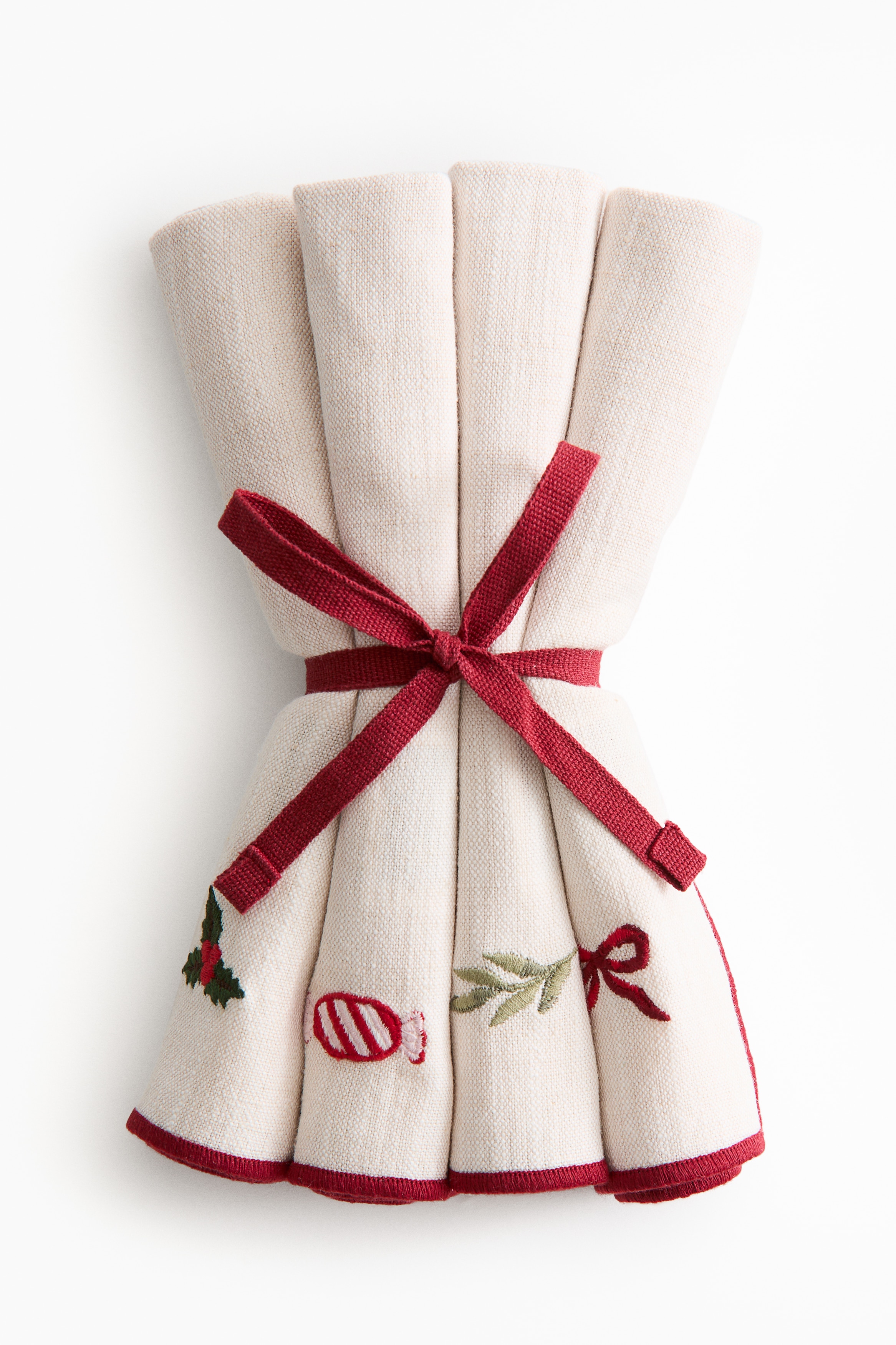 4-pak broderet serviet - Beige/Jul