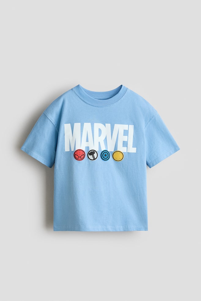 Loose-Fit Printed T-Shirt - Light blue/Marvel Comics/Light red/Spidey/Ivory/Marvel Comics/Light yellow/Mickey Mouse/Dark gray/Marvel Comics/Mint green/Sonic the Hedgehog/Red/Marvel Comics/Light gray melange/Spider-Man/Light yellow/Capybara/Dark gray/CapyFun/White/Toy Story - 1