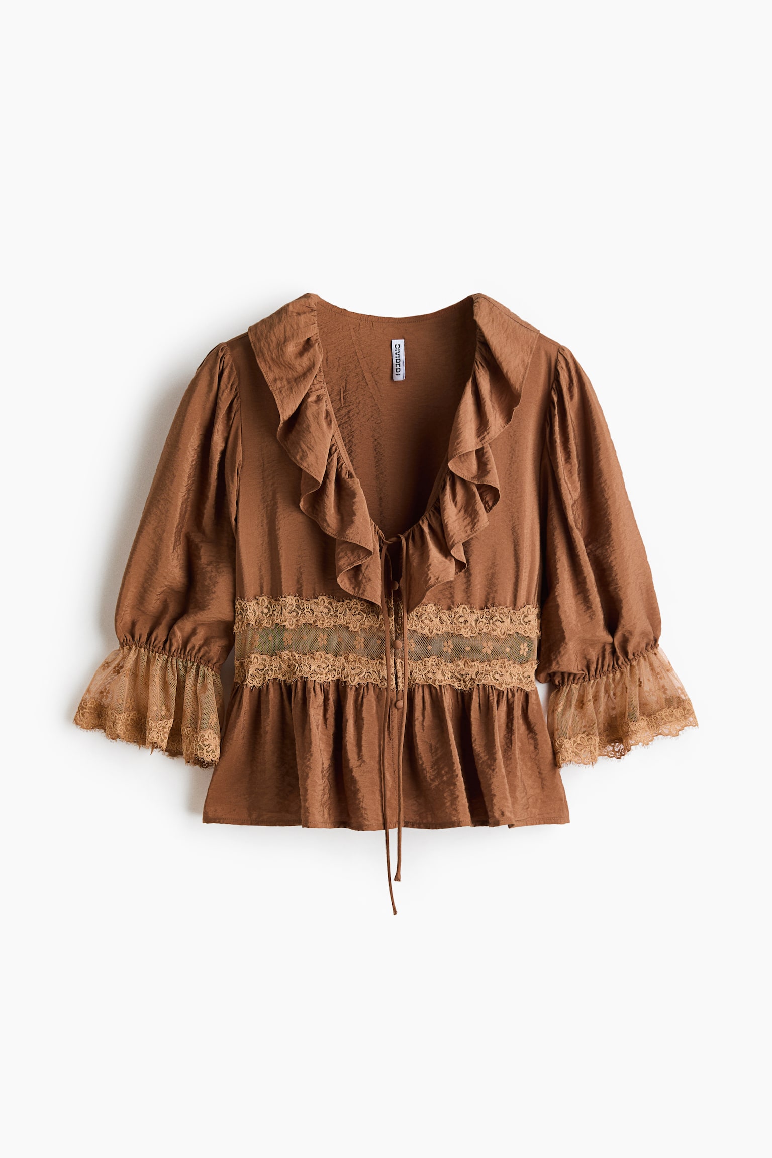 Lace-detail blouse - Brown/Light beige - 2