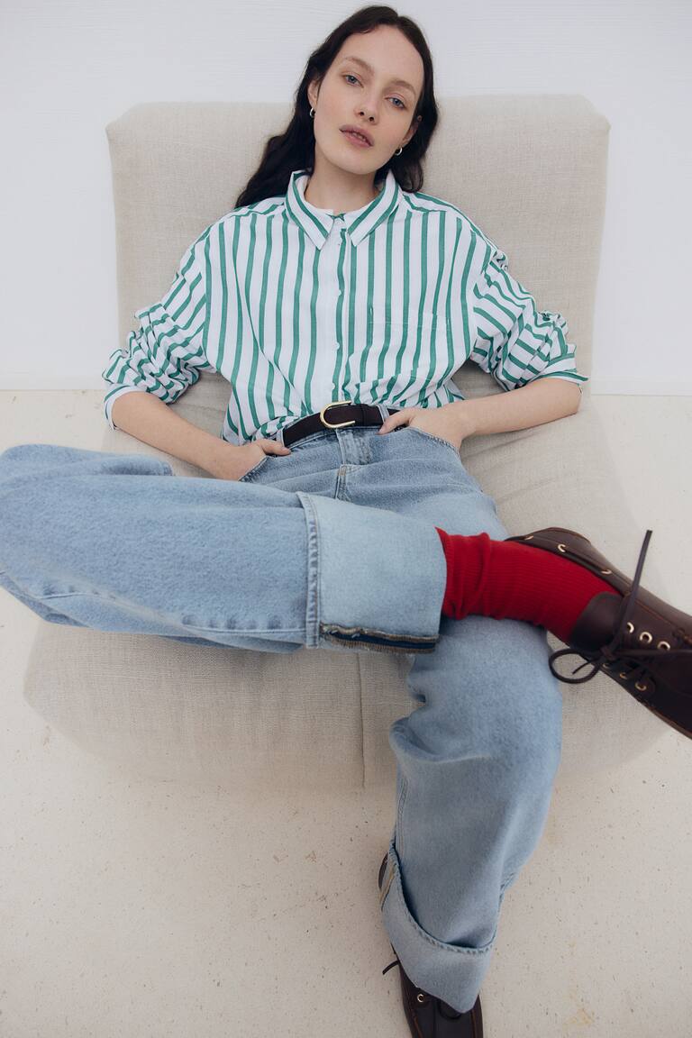 Indossare Jeans Risvolto Alto Jeans Dritti Con Risvolto Blu Denim