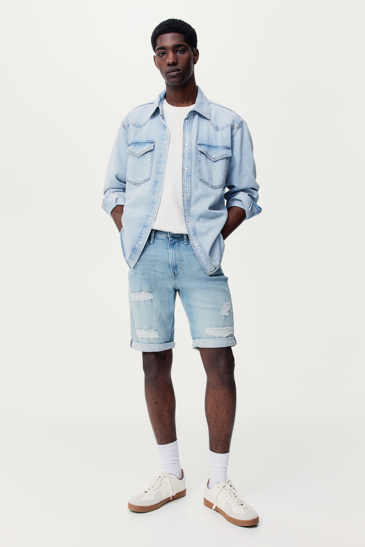 Slim Denim shorts - Light denim blue/Denim black - 1