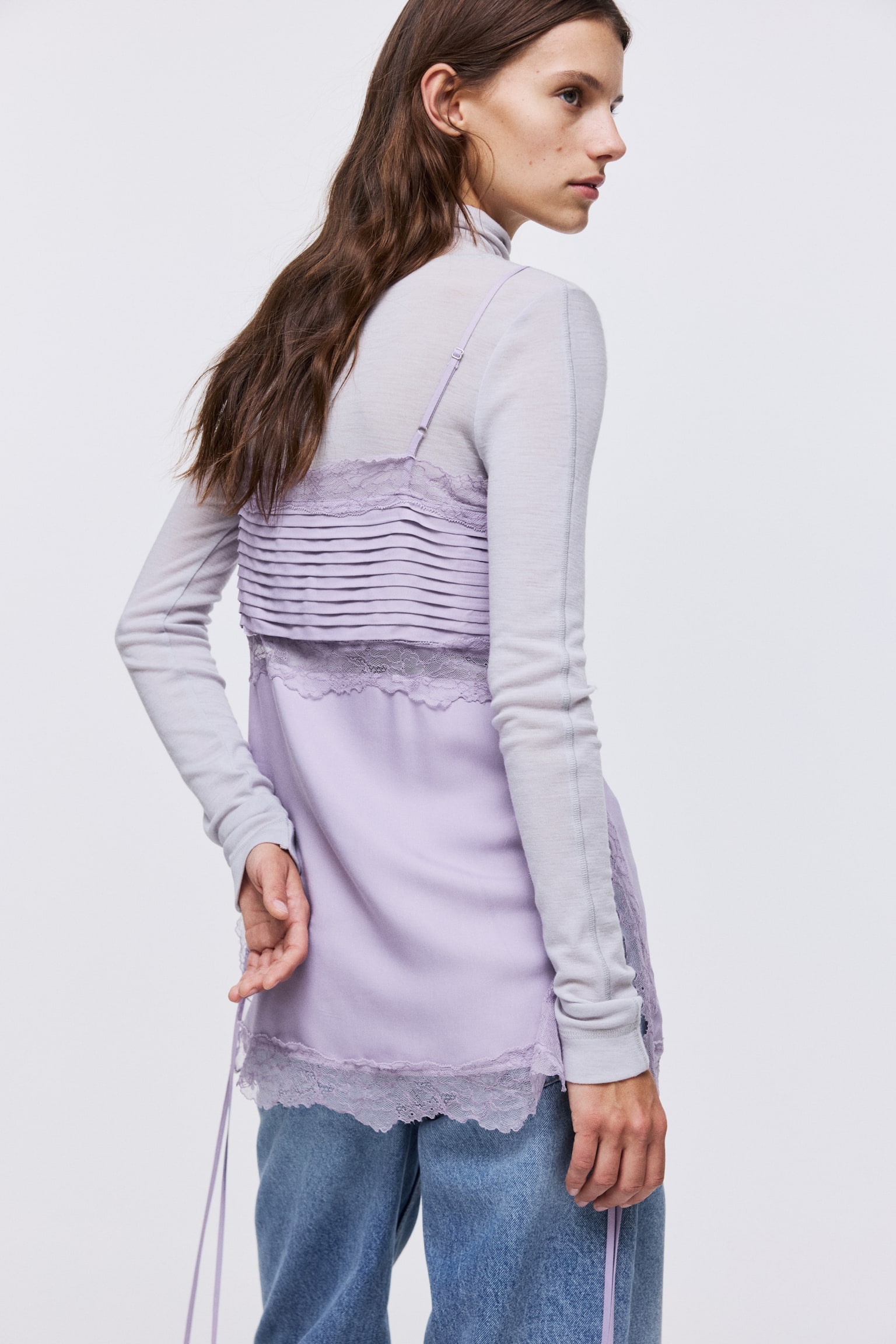 Lace-trimmed strappy top - Light purple - 7