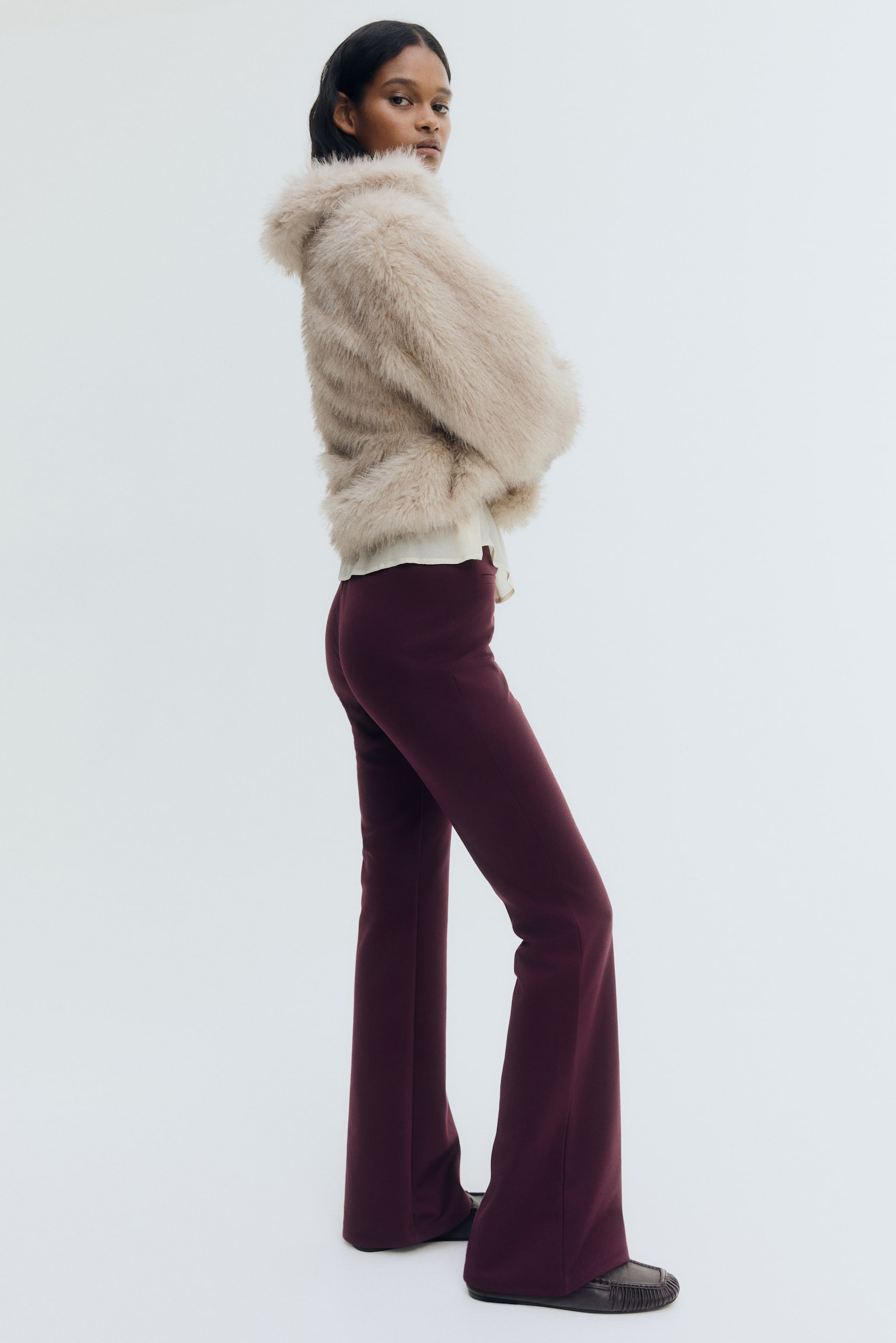 Flared trousers - Plum red/Dark brown/Black - 6