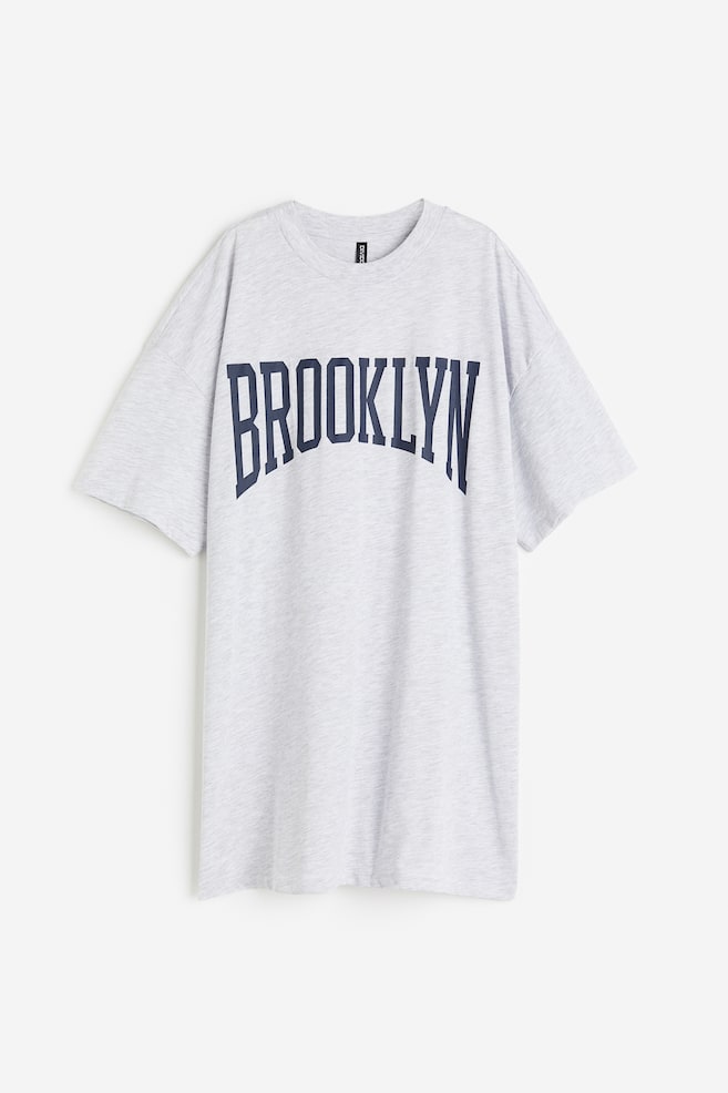 Oversized printed T-shirt dress - Light grey marl/Brooklyn/White/Surfin' Waves - 2