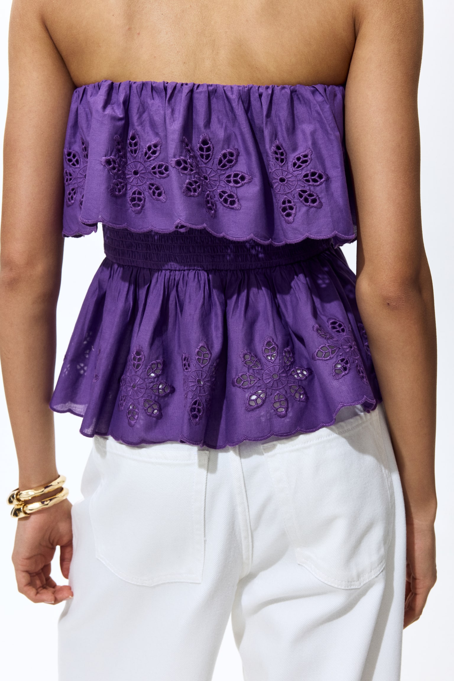 Flounce-trimmed peplum tube top - סגול - 5