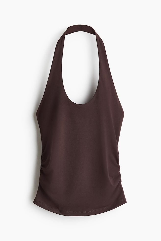 Ruched halterneck top - Dark brown/Light dusty blue - 1