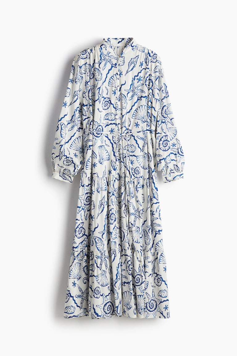 blue and white seashell dress White Embroidered Scallop Hem Dress - Maxi Dresses