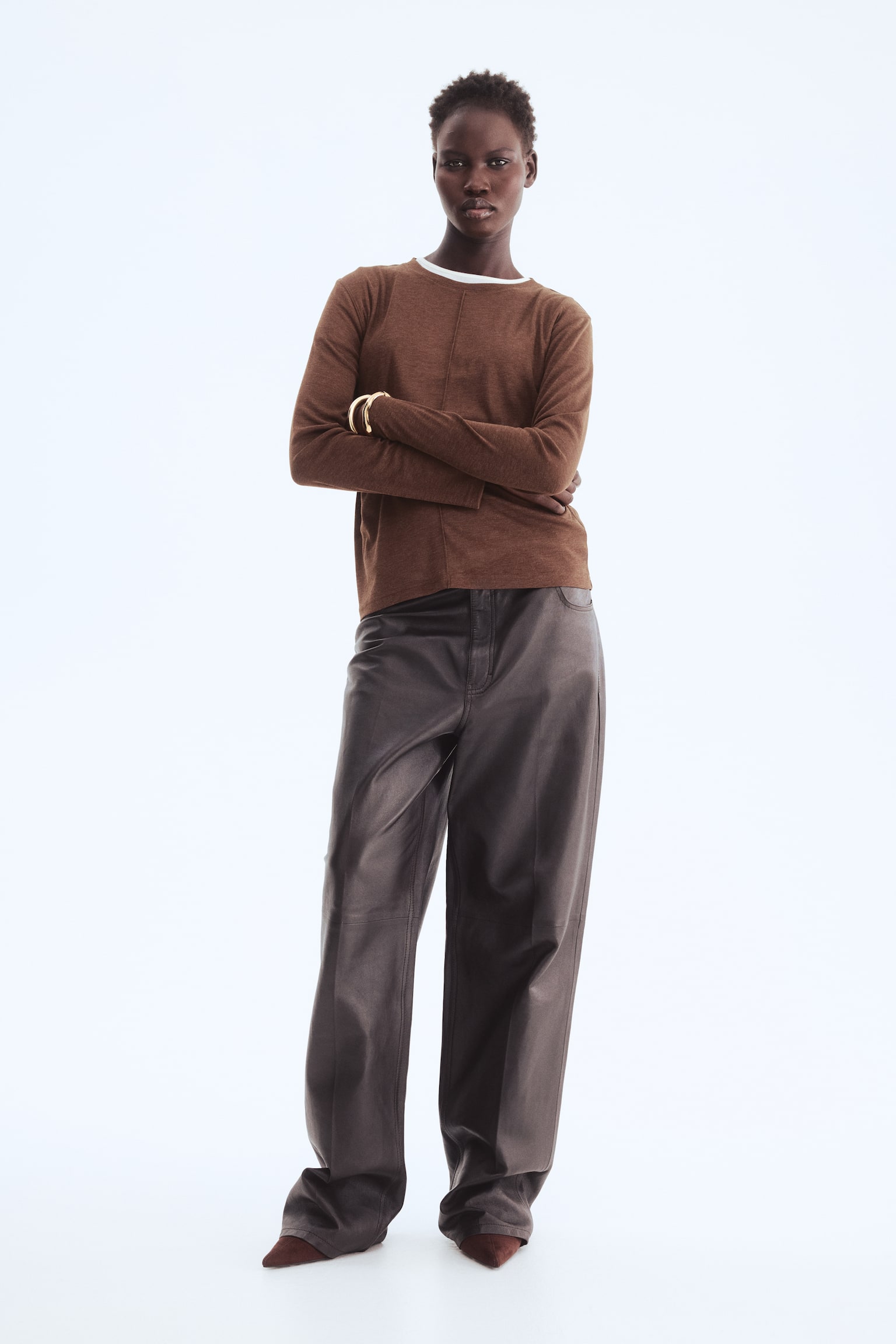 Top de manga larga - Café/Beige jaspeado/Gris jaspeado oscuro - 4