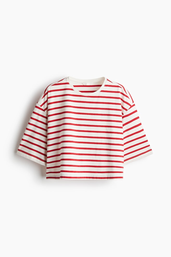 Boxy T-shirt - White/Red striped/White - 1