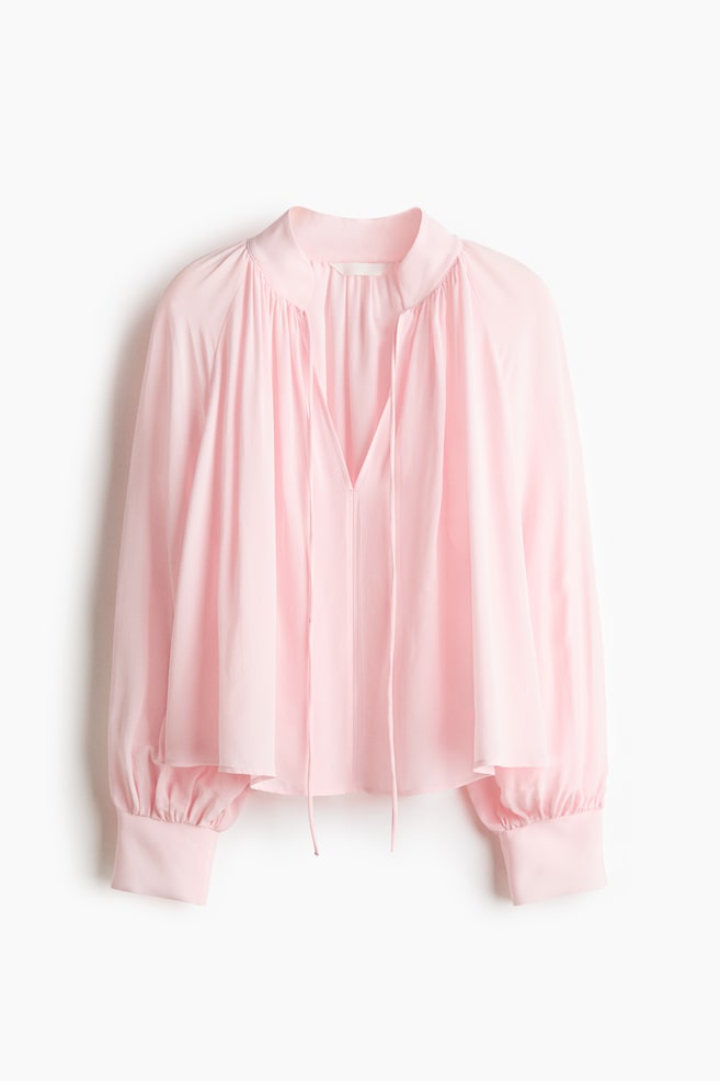 Viscose Balloon-Sleeved Blouse - Light pink/Light dusty blue/Light dusty orange/floral - 1