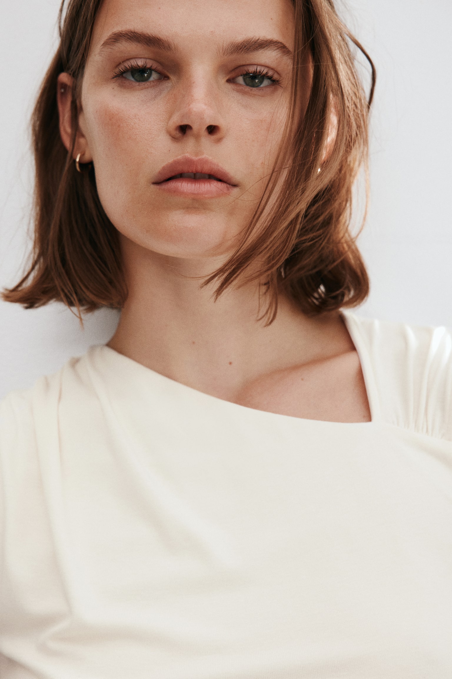 Draped Asymmetric Top - Cream/Light yellow/Dark brown - 1