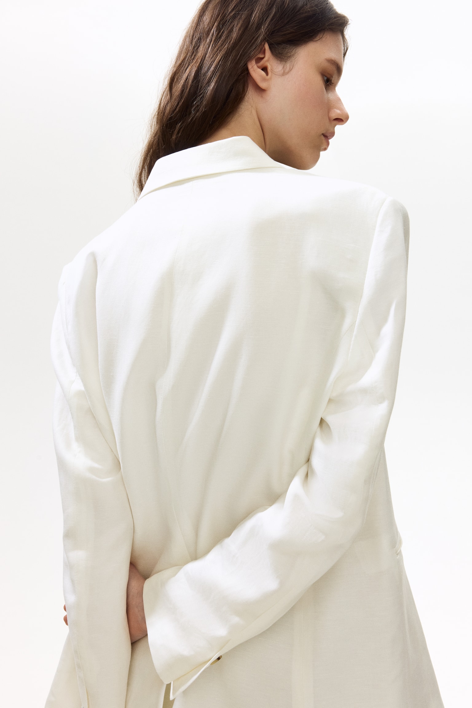 Linen-blend blazer - White/Dark brown/Light beige/Dark khaki green - 4