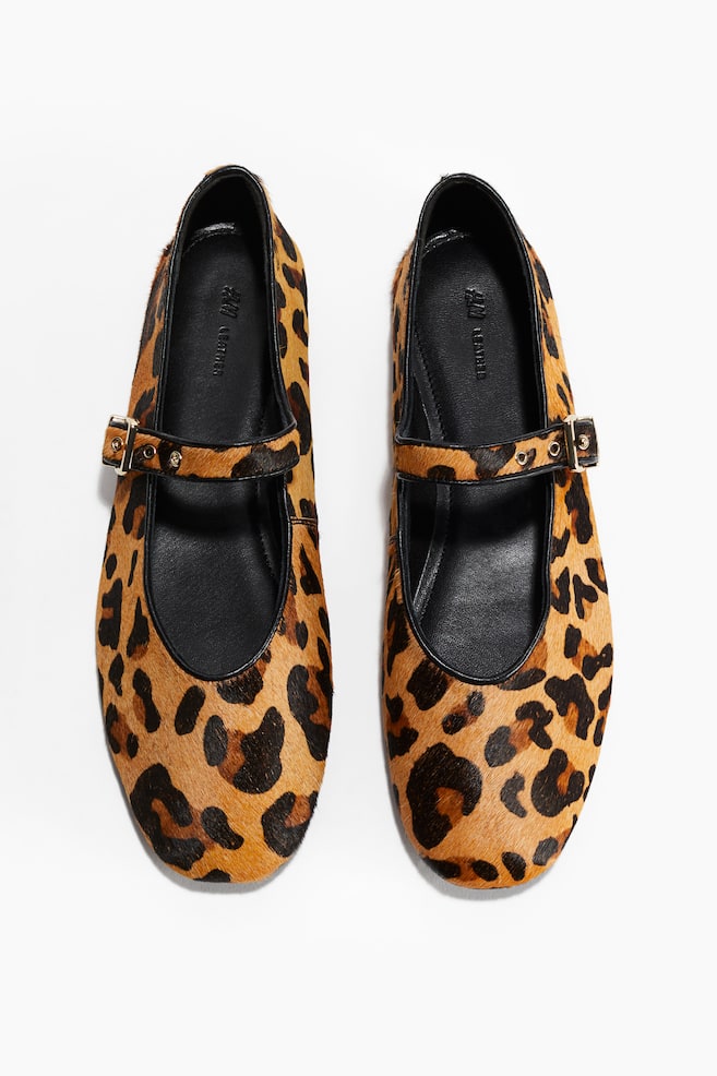 Leather Mary Janes - Beige/Faux leopard - 1