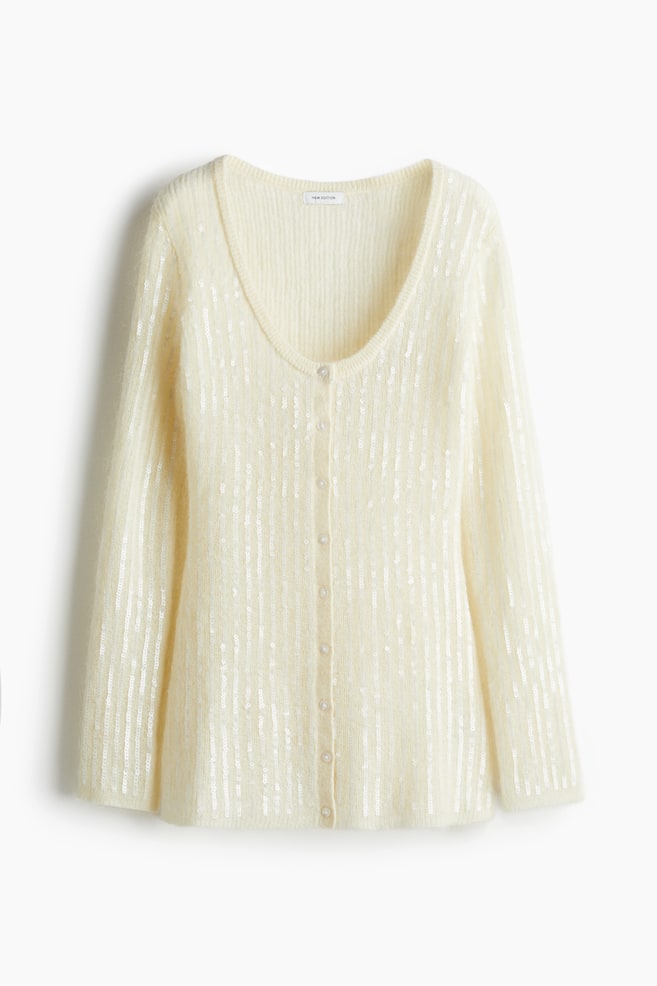 Cárdigan en mezcla de mohair con lentejuelas - Crema - 1