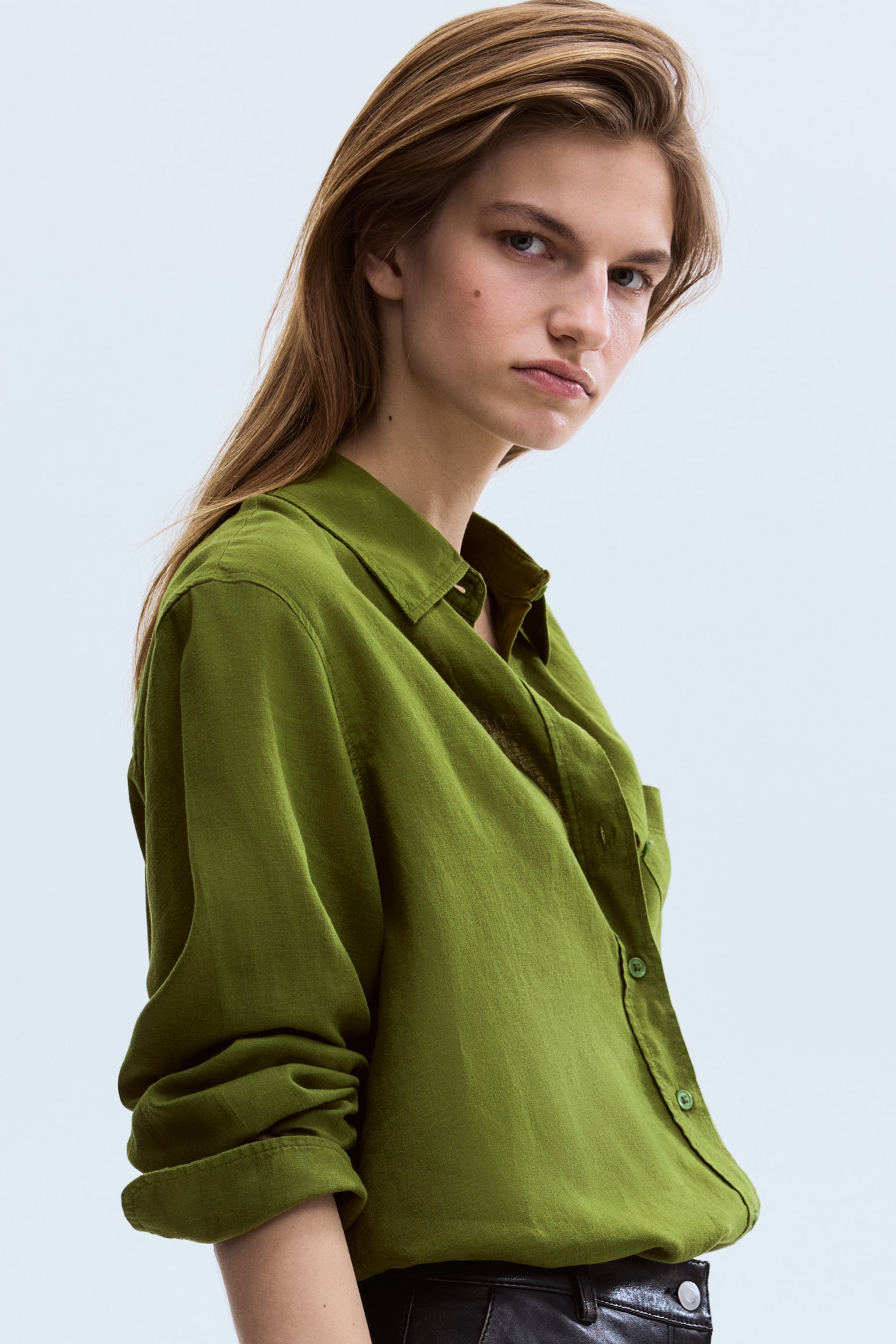 Bluse aus Leinenmix - Grün/Blau - 6