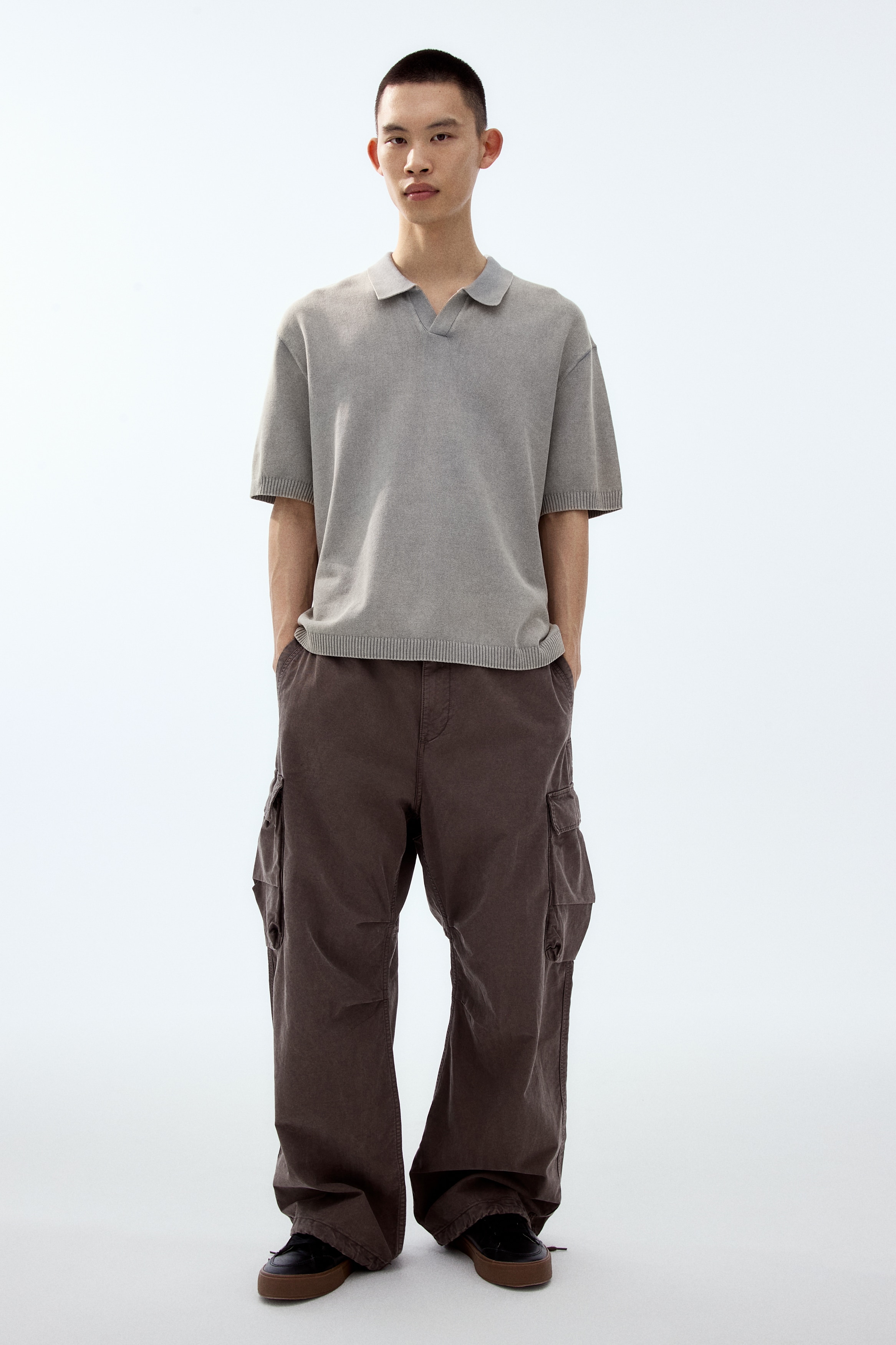 Loose Fit Knitted polo shirt - Blue/Black/Dark pink