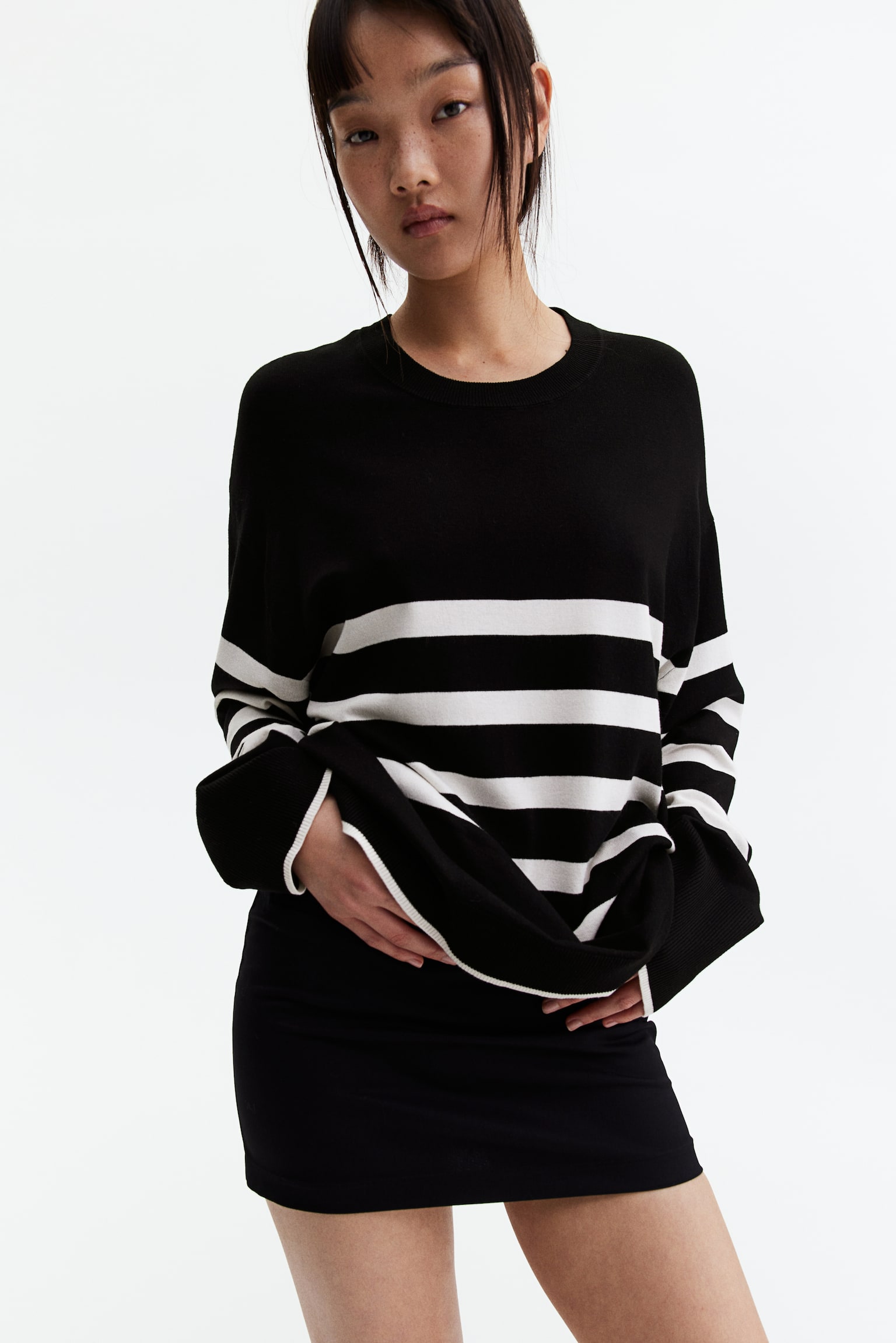 Fine-knit jumper - Black/Striped/Light turquoise/Black/Navy blue/Dark grey marl/Light beige/Striped - 3