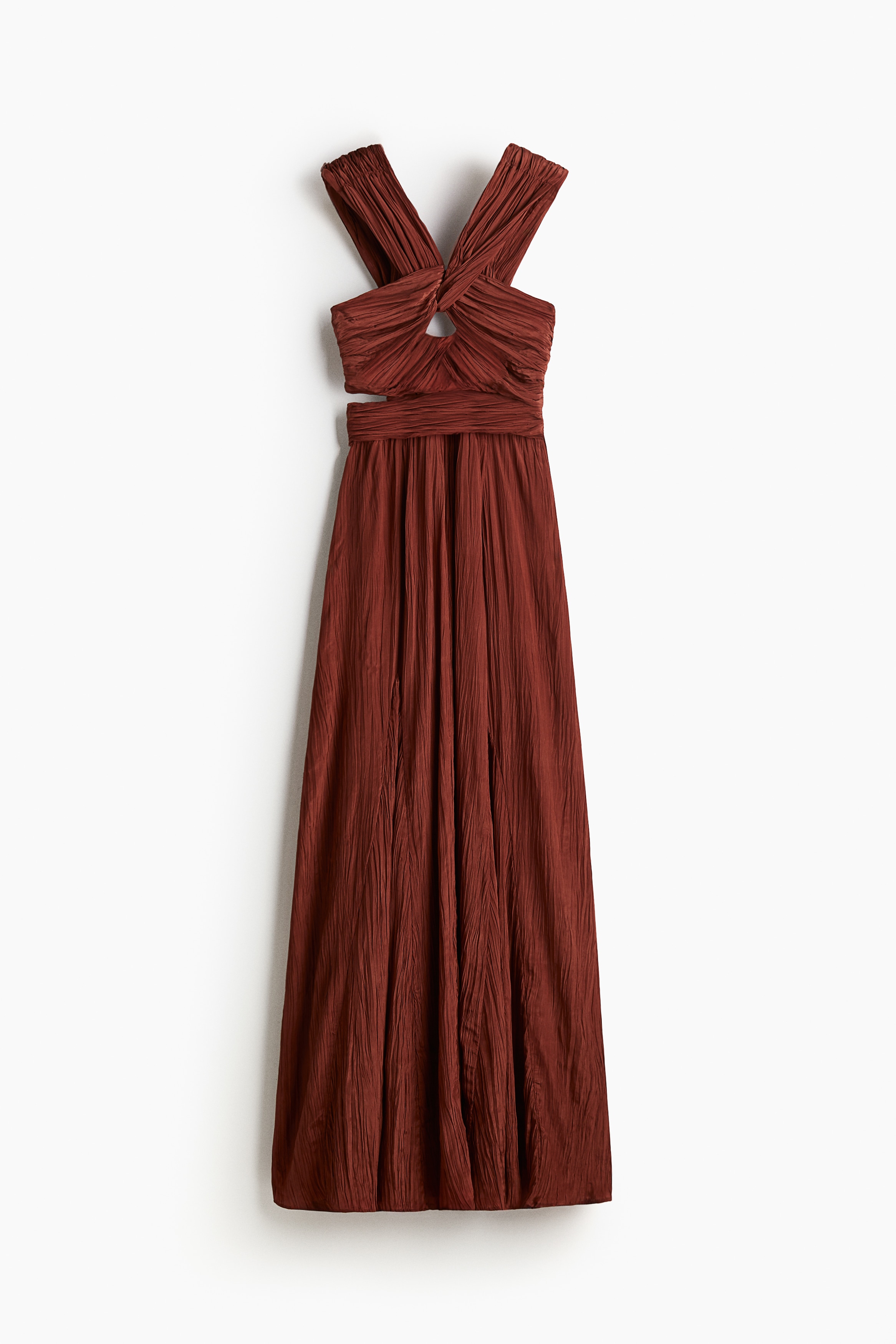 Plissert kjole med draperier - Brun