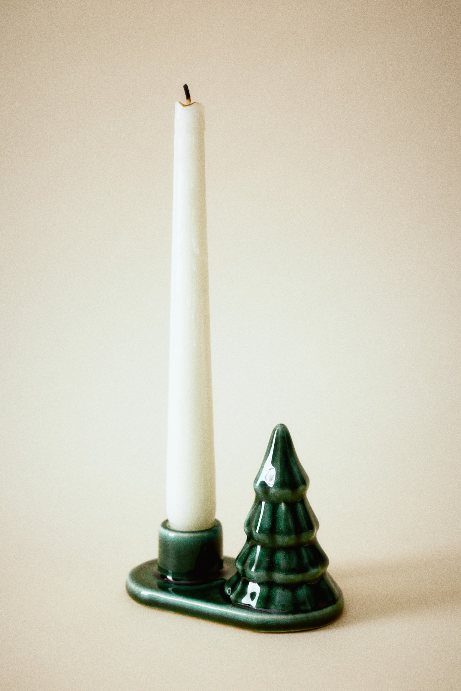 Stoneware Candlestick - Green/tree/Silver-colored/Silver-colored/White - 1