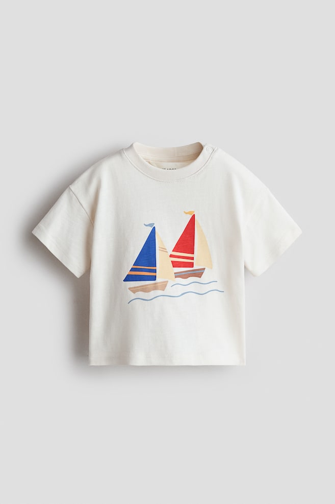 T-shirt met borduursel - Roomwit/zeilboten/Roomwit/Citron pas pressé/Frambozenroze/Hello/Lichtbeige/zeilboot - 1