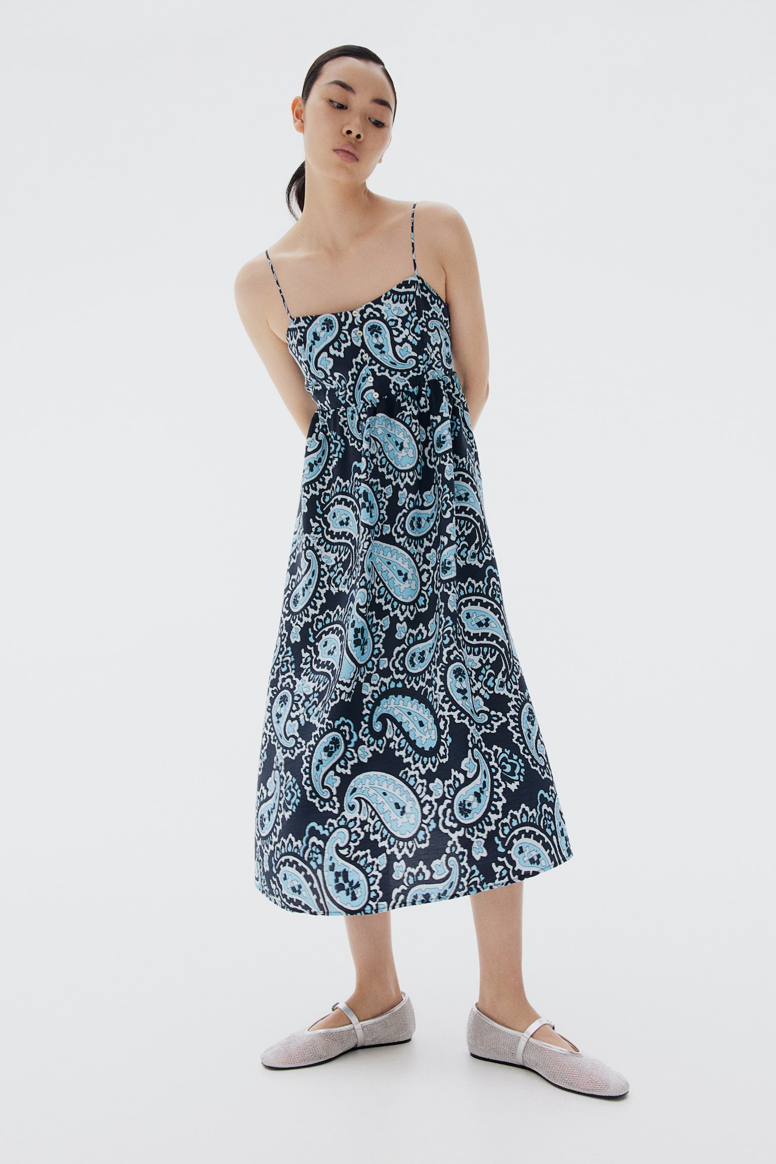 Button-front strappy dress - Navy blue/Paisley-patterned/White/Powder pink/Black patterned/Red - 5