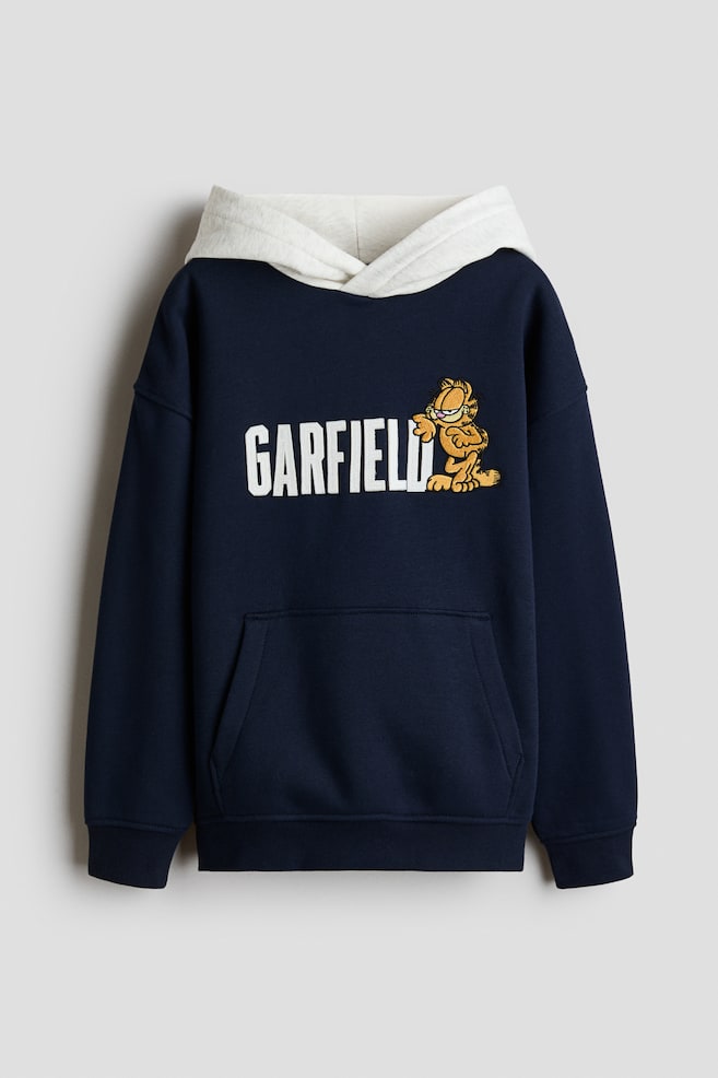 Brushed-Inside Printed Hoodie - Navy blue/Garfield/Dark turquoise/Fortnite/Dusty blue/SmileyWorld®/Khaki green/SpongeBob/Cream/UEFA Champions League®/Turquoise/SpongeBob/Green/Minecraft/Beige/Garfield/Cream/PlayStation/Turquoise/SmileyWorld®/Cream/Snoopy/Dark blue/Snoopy - 1