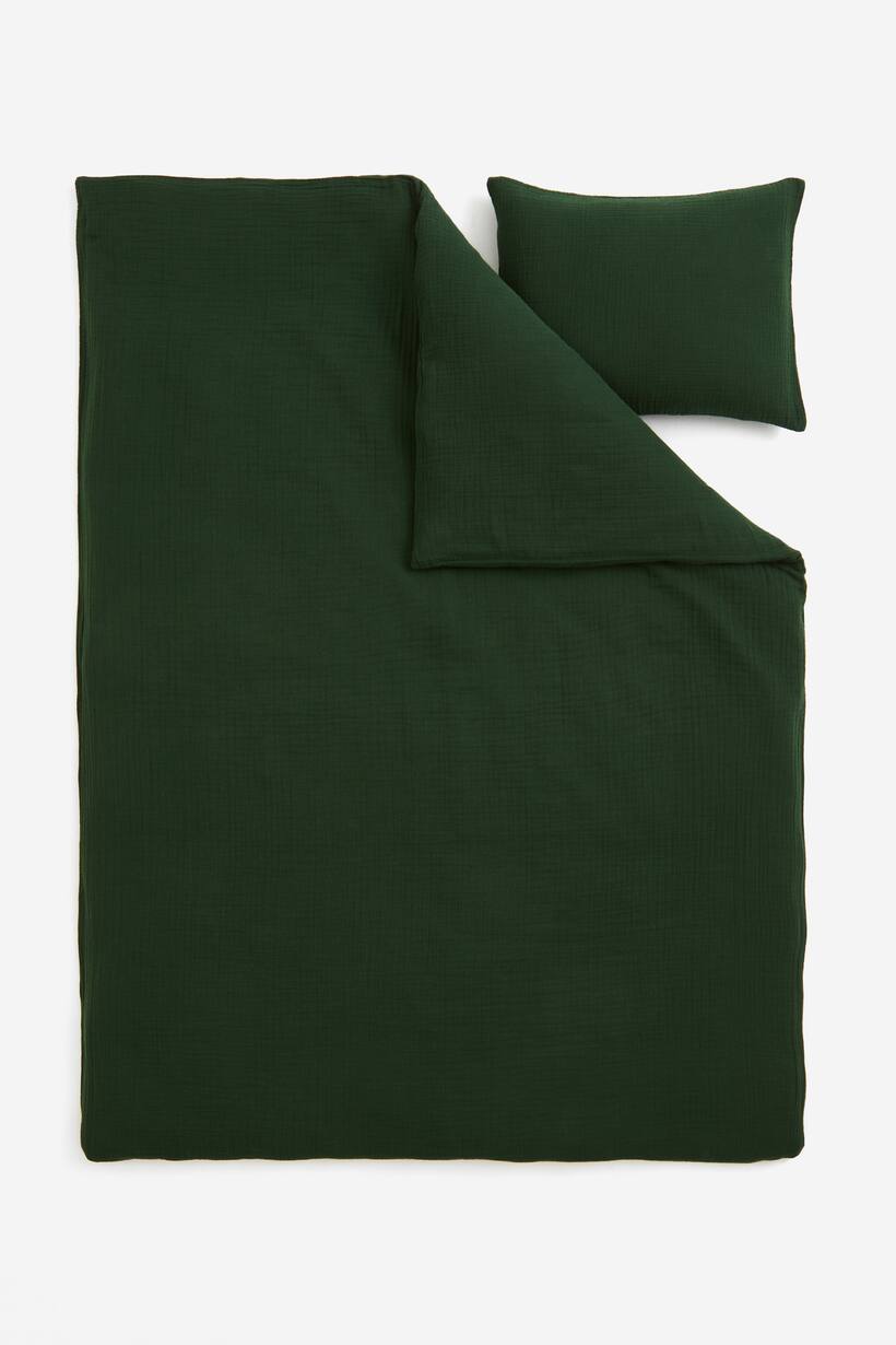 Muslin Twin Duvet Cover Set Dark green Home All H&M US