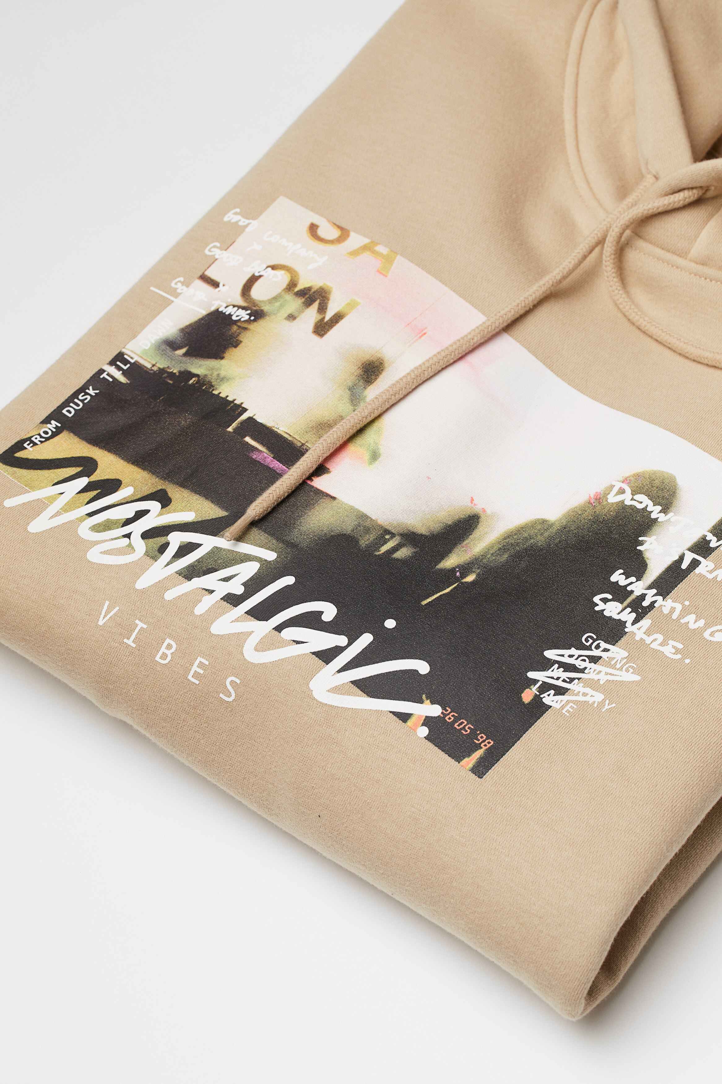 Hoodie - Beige/Nostalgic Vibes - Men | H\u0026M HK