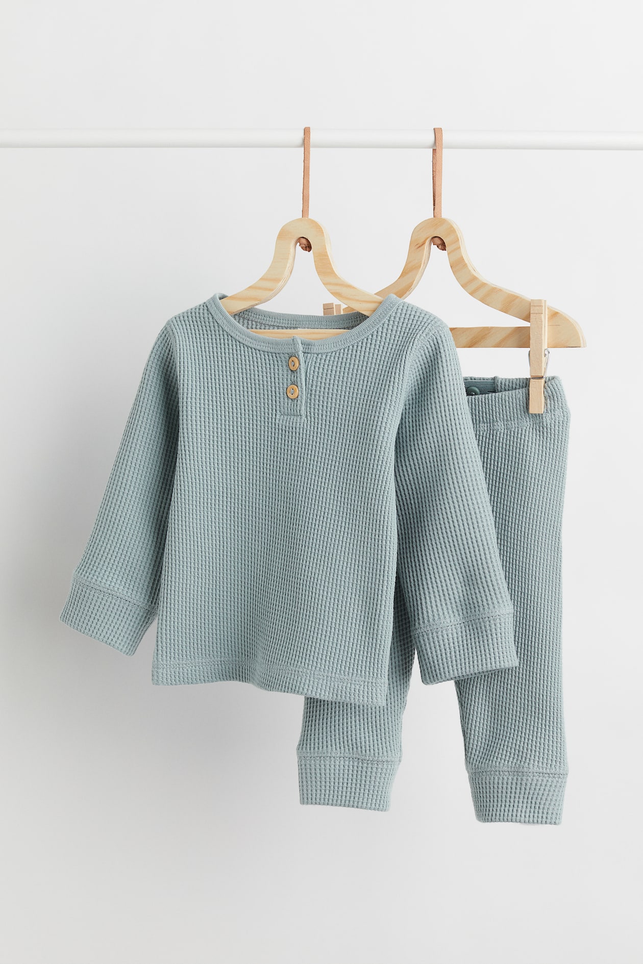 Waffled Set - Round Neck - Long sleeve - Light turquoise - Kids | H&M US