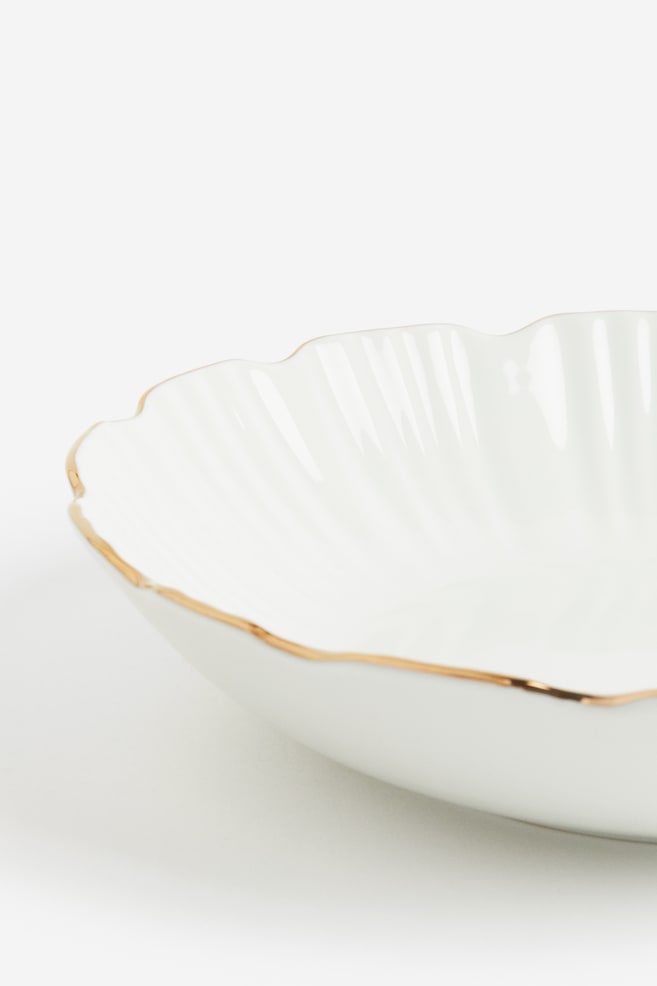 Dyb tallerken i porcelæn - Hvid/Guld/Lysegrøn - 2
