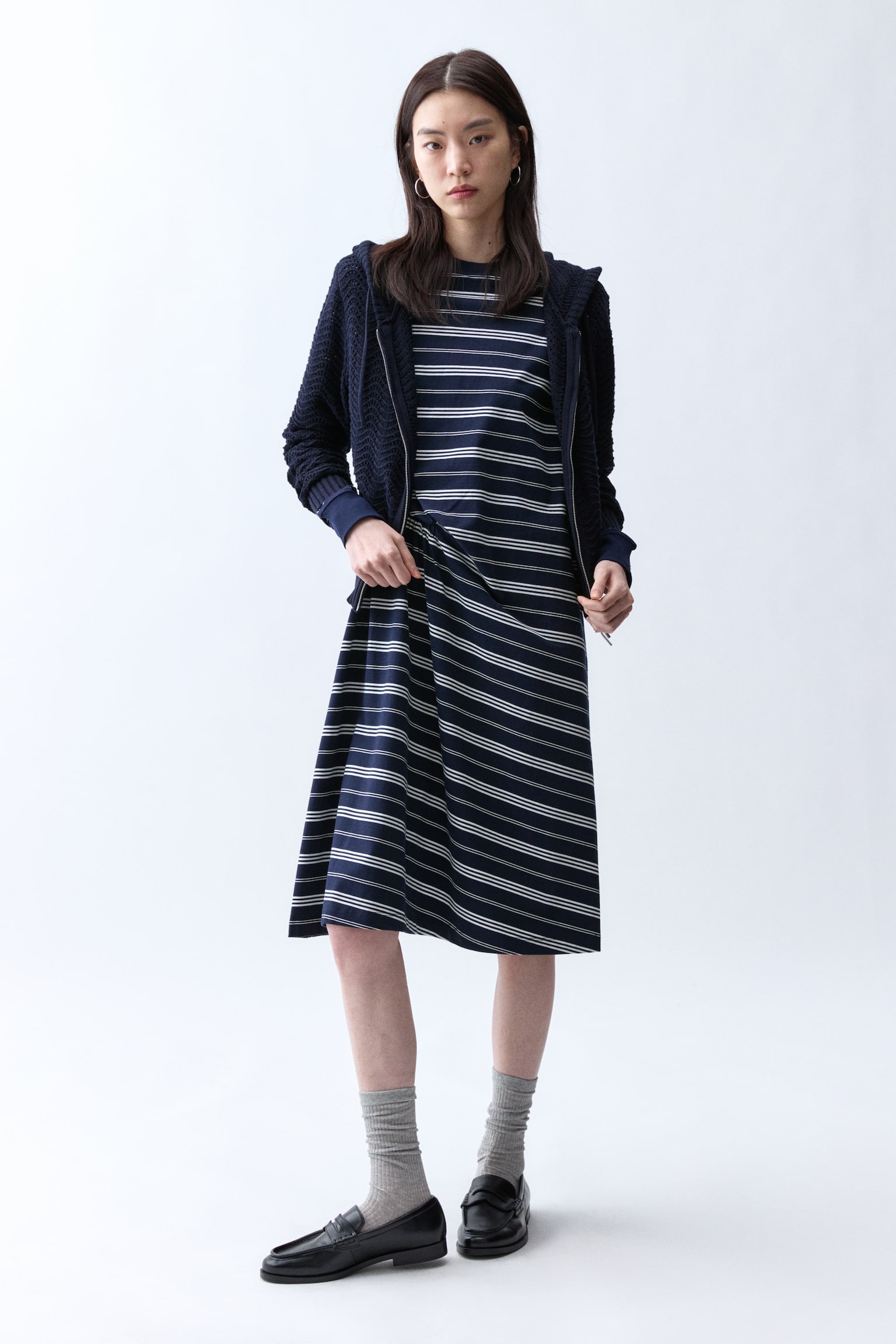 Váy cotton jersey - Màu xanh tím than/Kẻ/Màu xám đốm/Kẻ - 3