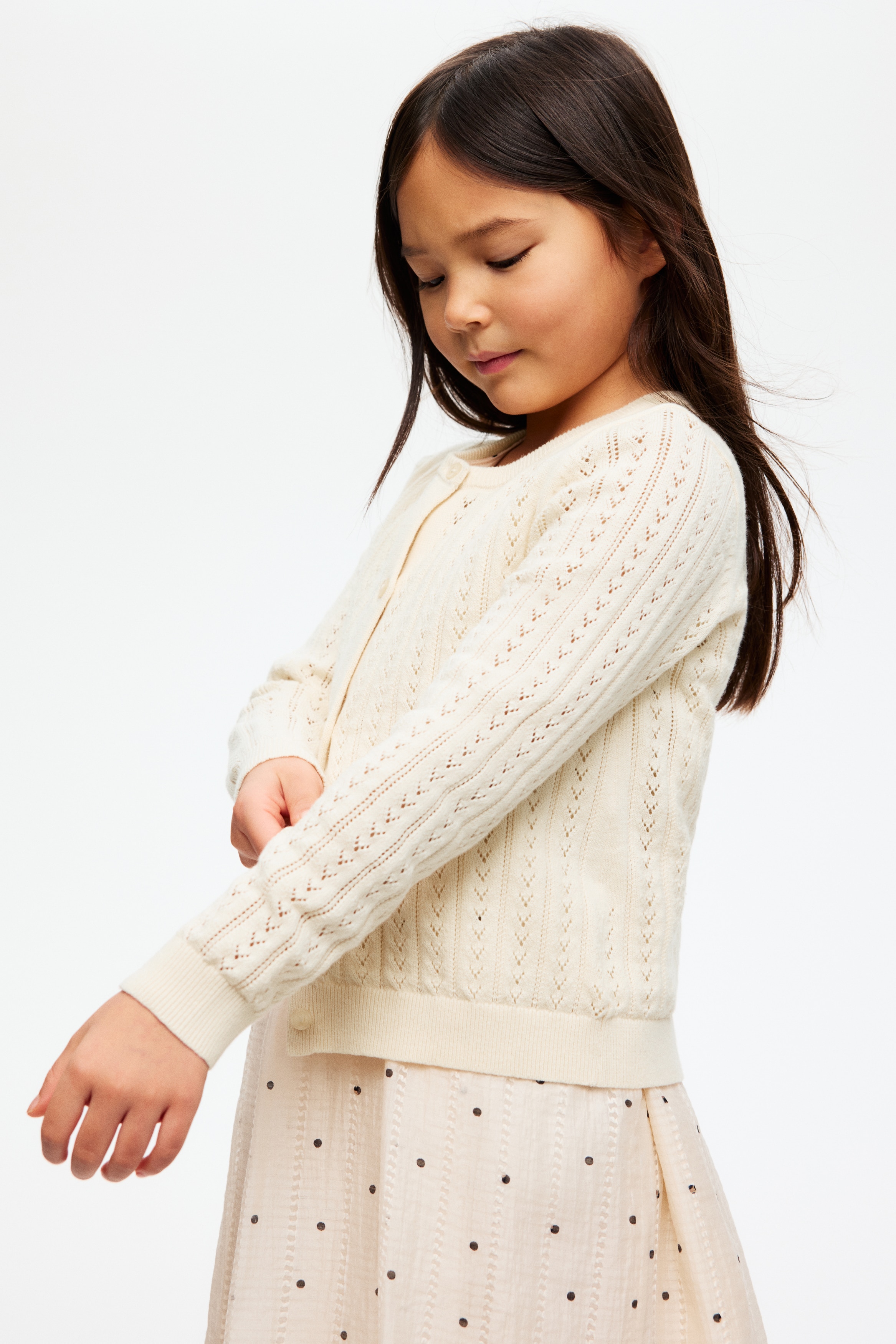 Pointelle-knit cotton cardigan - Cream