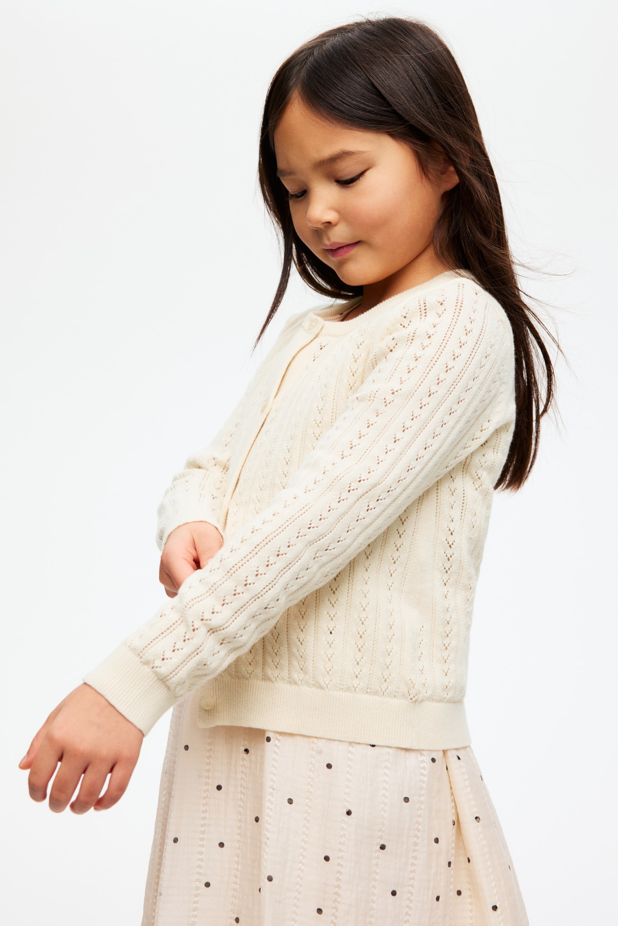 View larger image: Pointelle-knit cotton cardigan - Cream - Kids | H&M 1