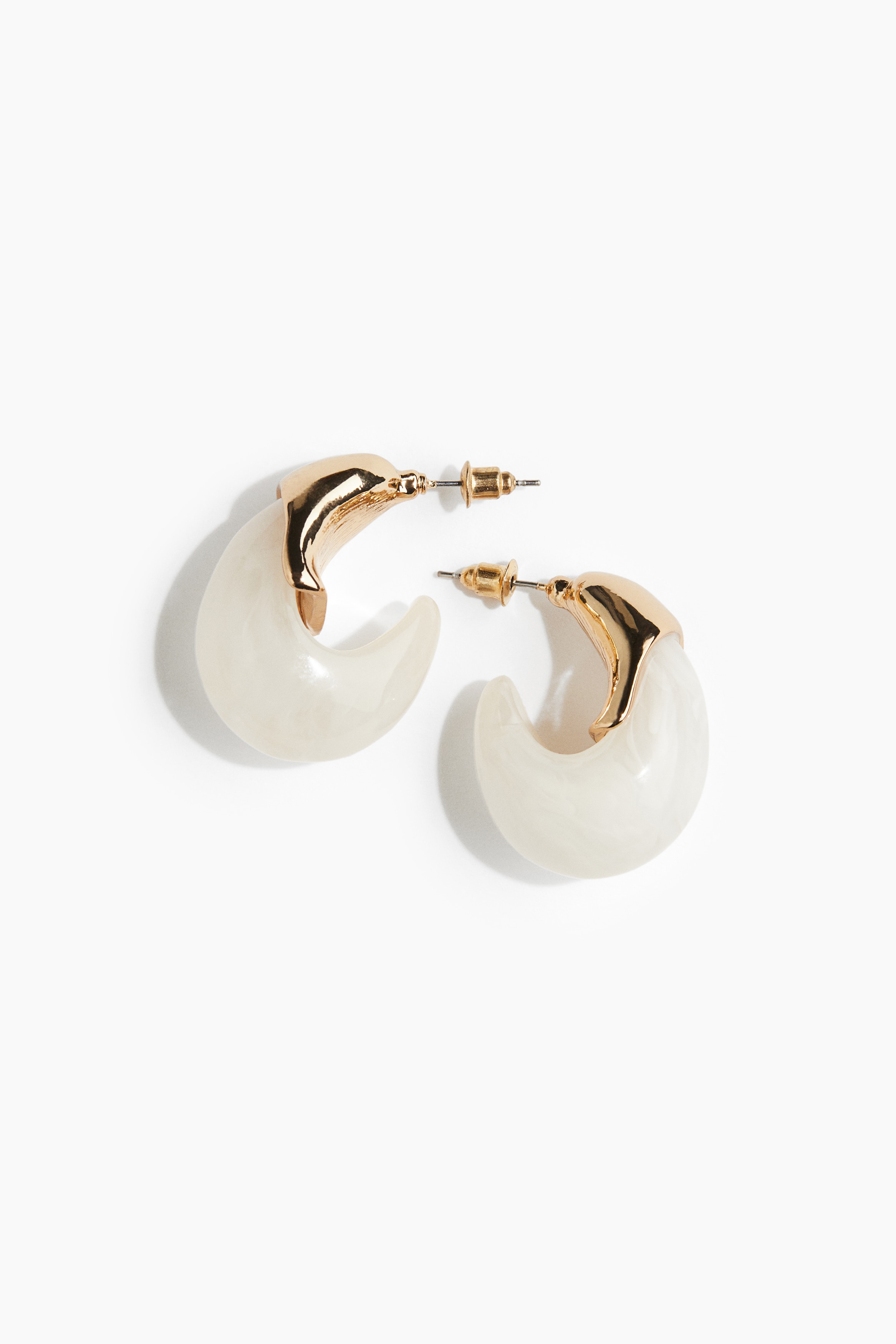 Statement hoop earrings - White/Gold-coloured/Dark brown/Gold-coloured