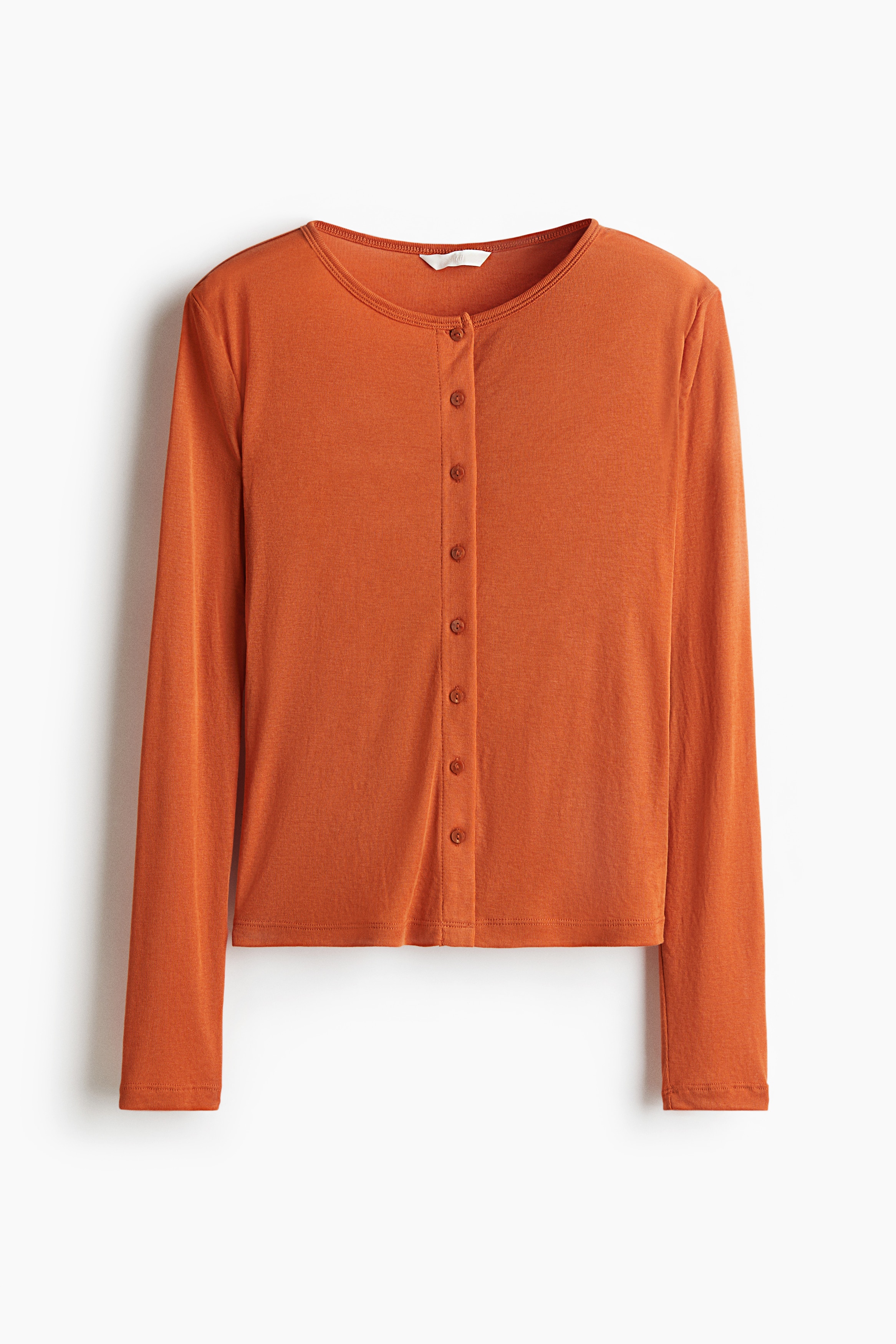 フロントボタン ファインニットトップス - オレンジ