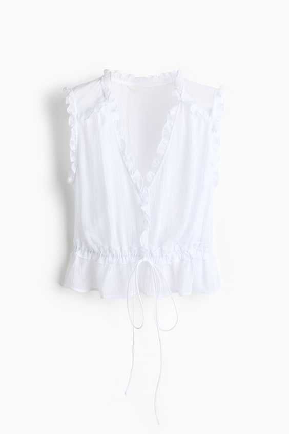 Женские топы H&M Ruffle-Trimmed Lyocell Top
